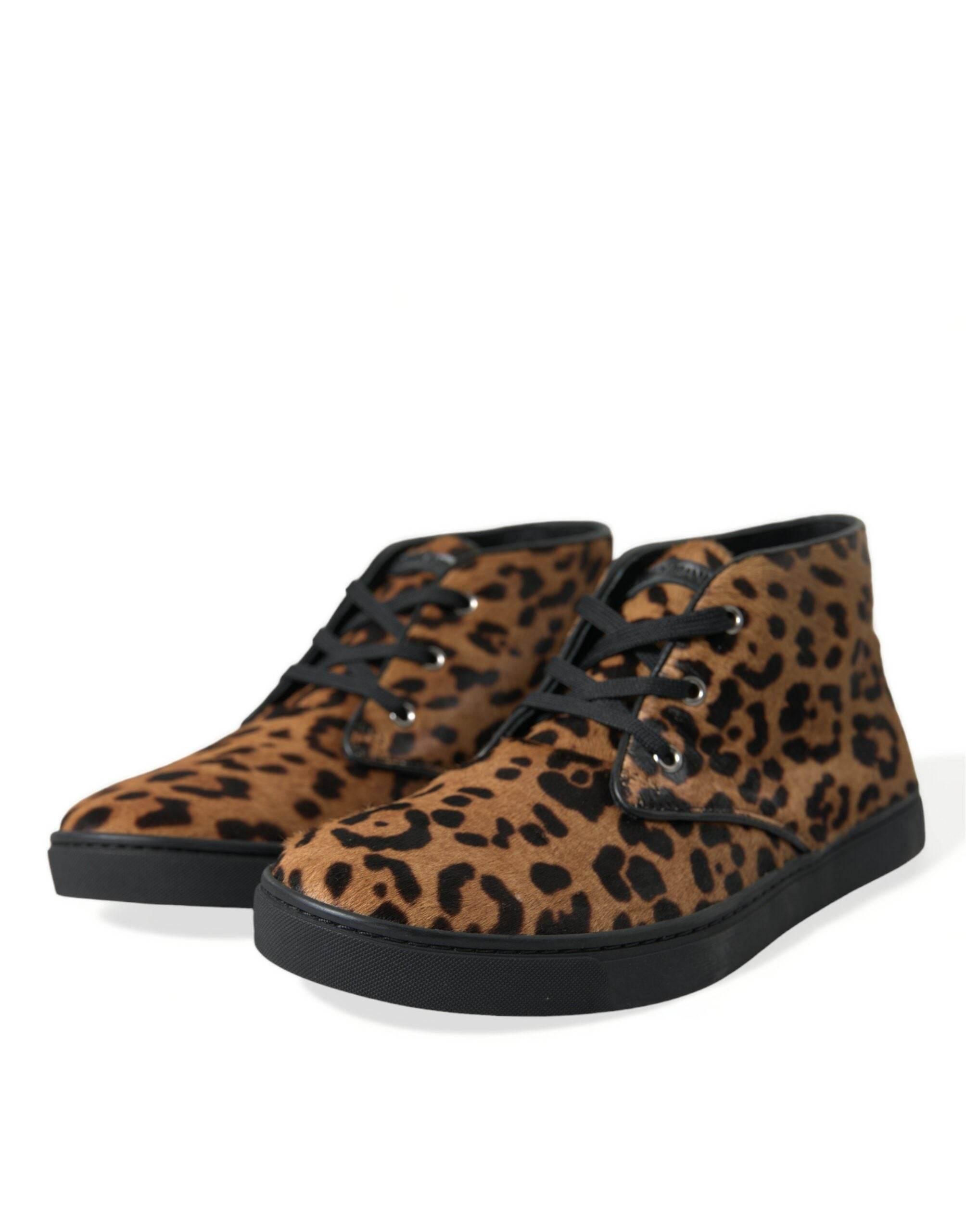 Dolce & Gabbana Elegant Leopard Print Mid-Top Sneakers - Hilstor