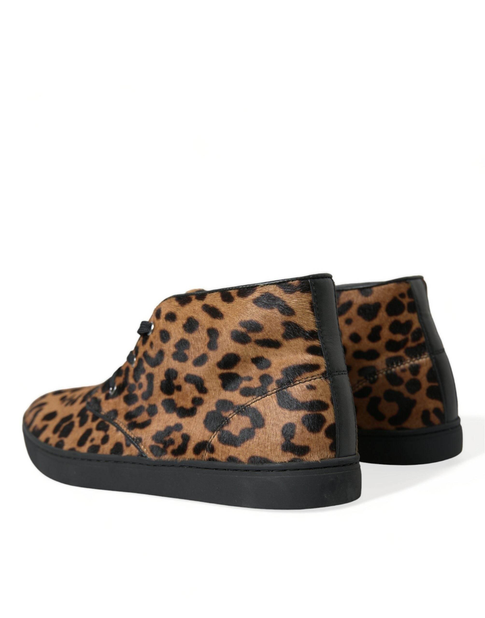 Dolce & Gabbana Elegant Leopard Print Mid-Top Sneakers - Hilstor