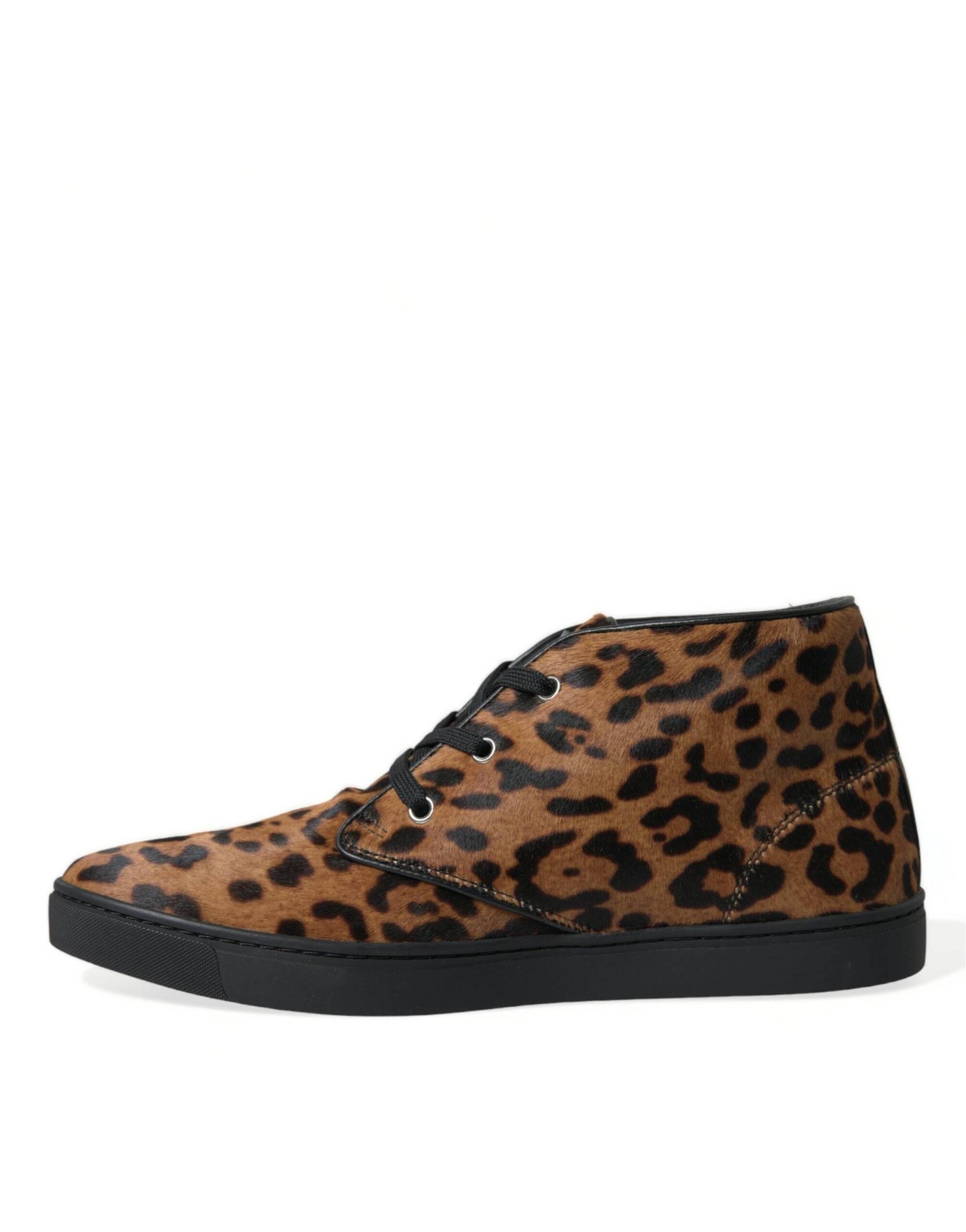 Dolce & Gabbana Elegant Leopard Print Mid-Top Sneakers - Hilstor