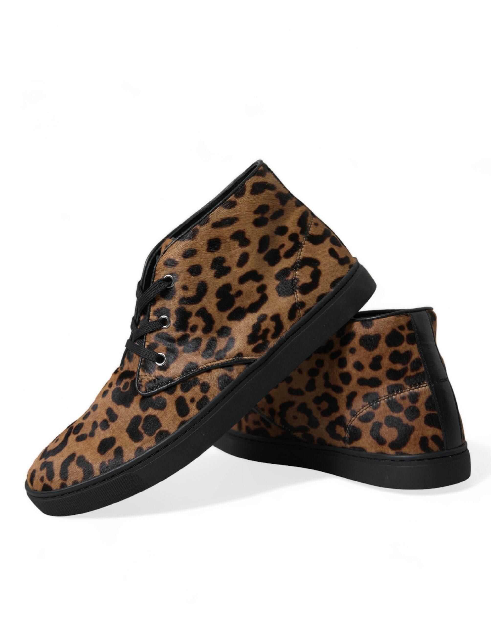 Dolce & Gabbana Elegant Leopard Print Mid-Top Sneakers - Hilstor