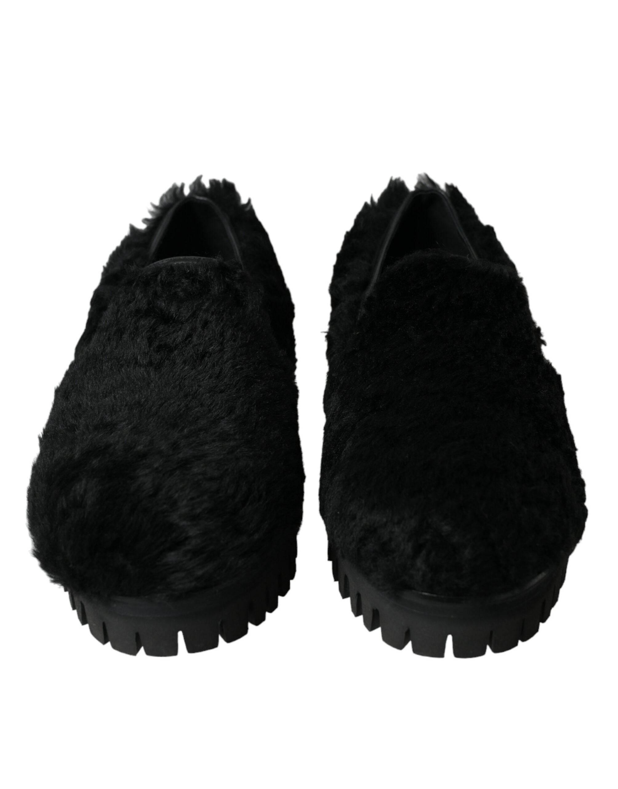 Dolce & Gabbana Elegant Black Fur Slip On Loafers for Men - Hilstor