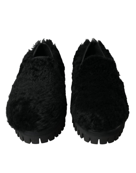 Dolce & Gabbana Elegant Black Fur Slip On Loafers for Men - Hilstor