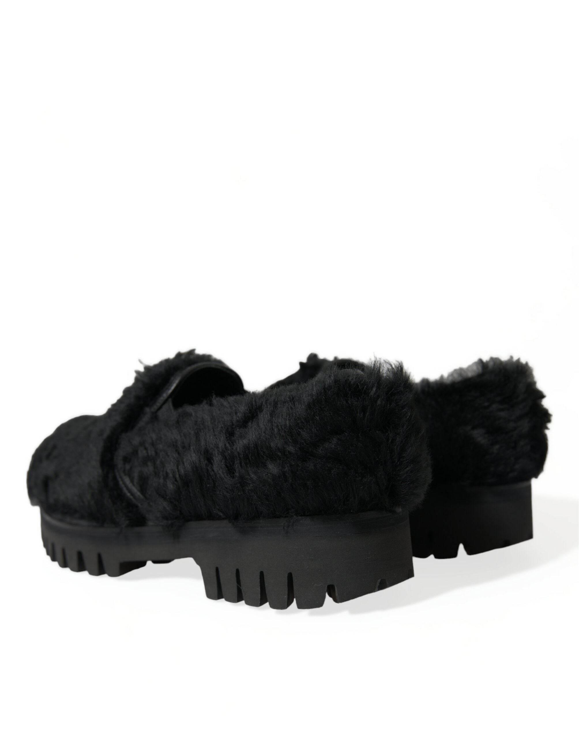 Dolce & Gabbana Elegant Black Fur Slip On Loafers for Men - Hilstor