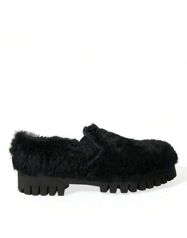 Dolce & Gabbana Elegant Black Fur Slip On Loafers for Men - Hilstor