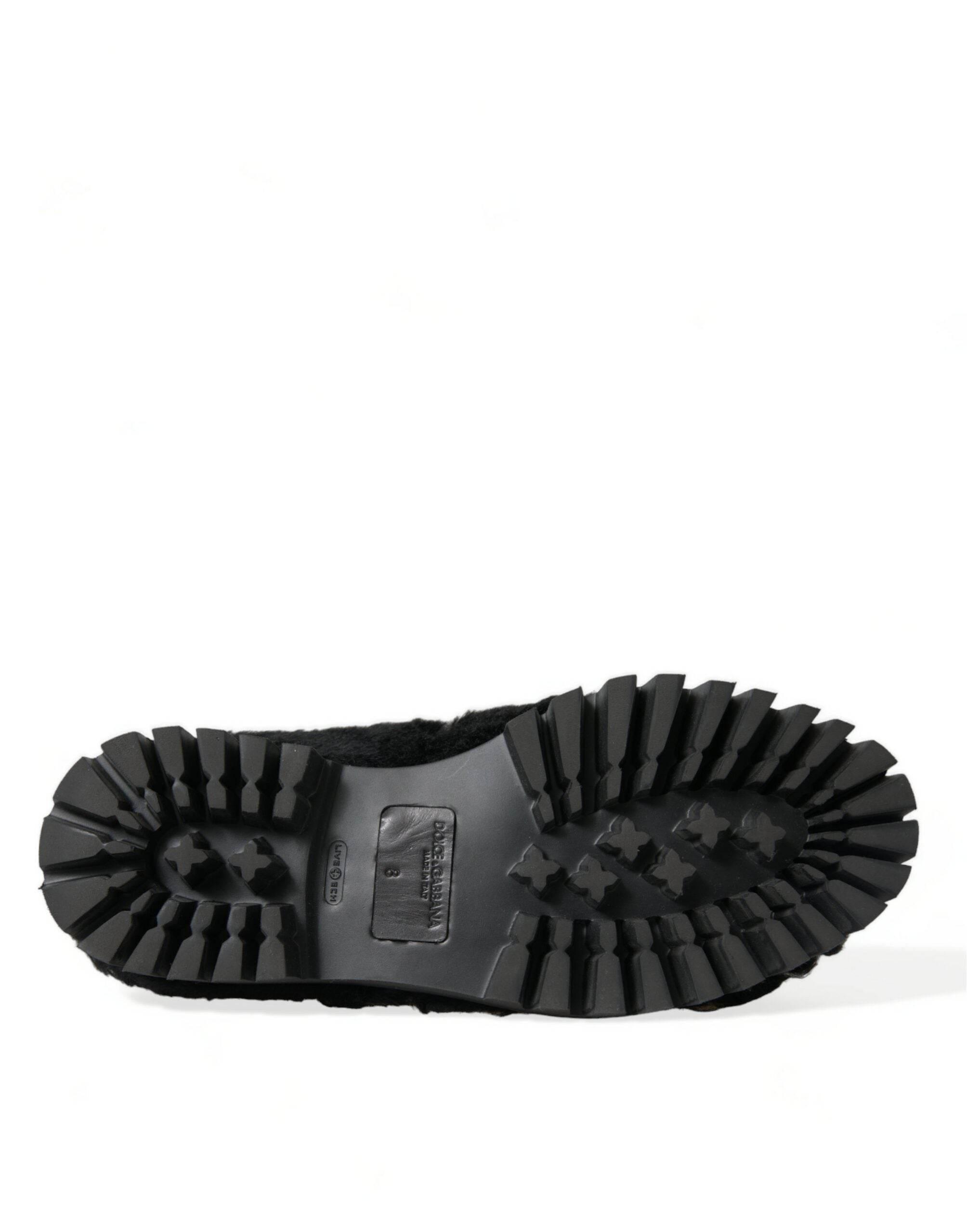 Dolce & Gabbana Elegant Black Fur Slip On Loafers for Men - Hilstor