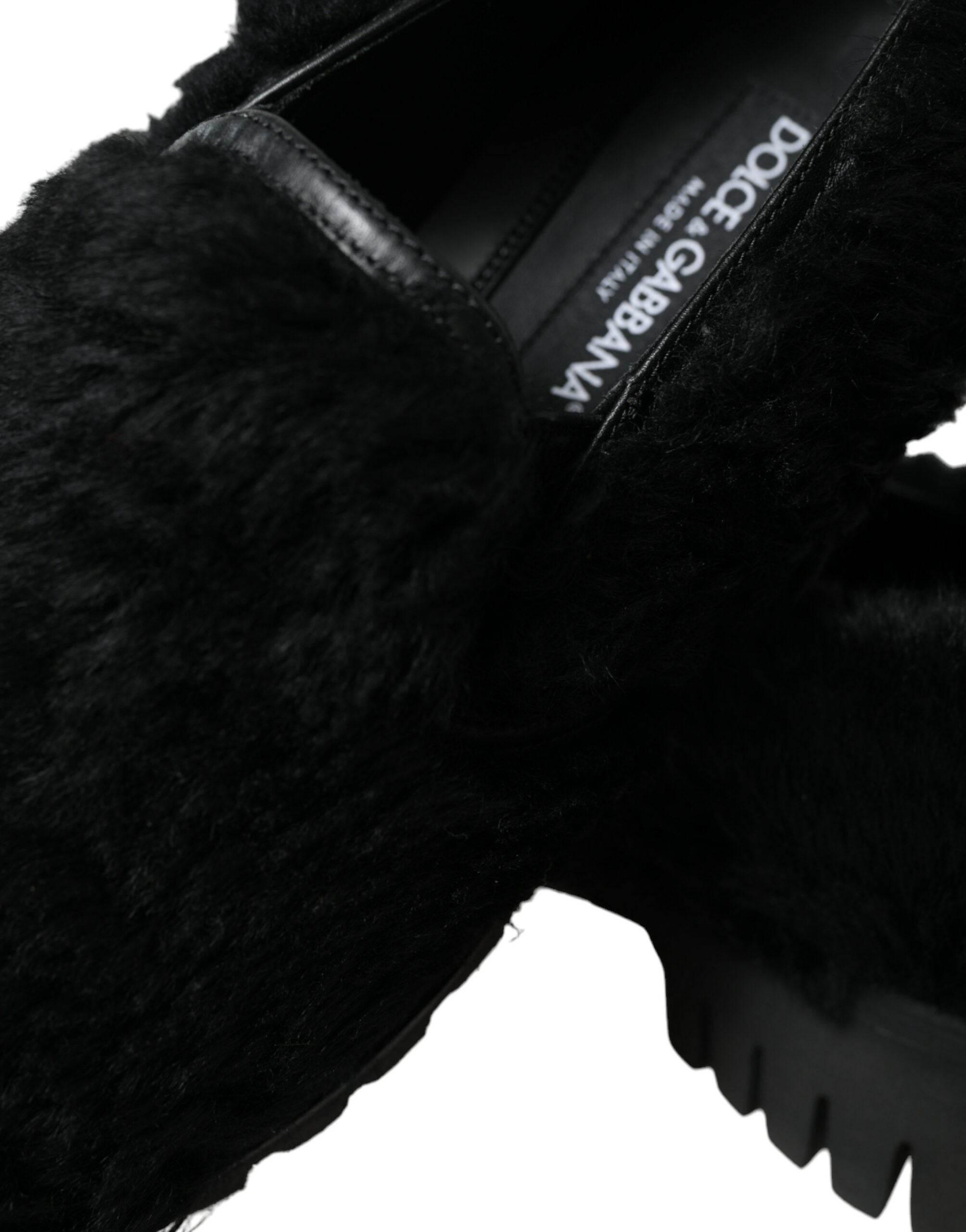 Dolce & Gabbana Elegant Black Fur Slip On Loafers for Men - Hilstor