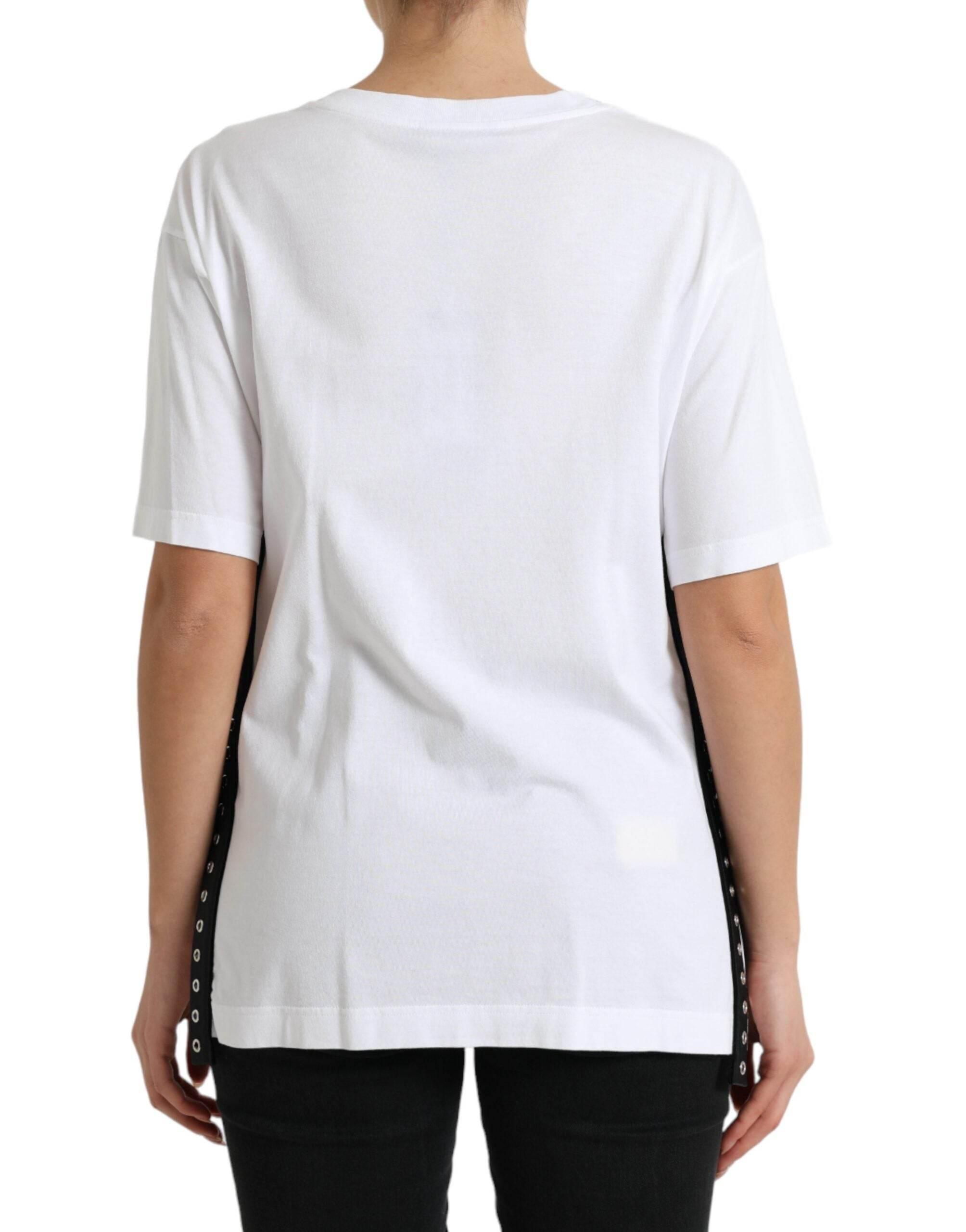 Dolce & Gabbana White Slogan Print Lacing Detailed T-shirt - Hilstor
