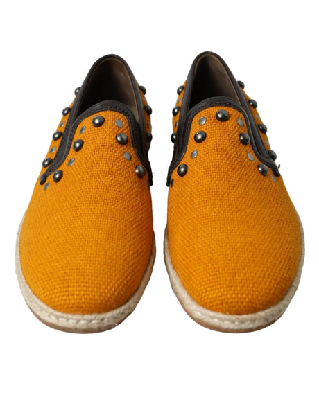 Dolce & Gabbana Exclusive Orange Canvas Loafers with Studs - Hilstor