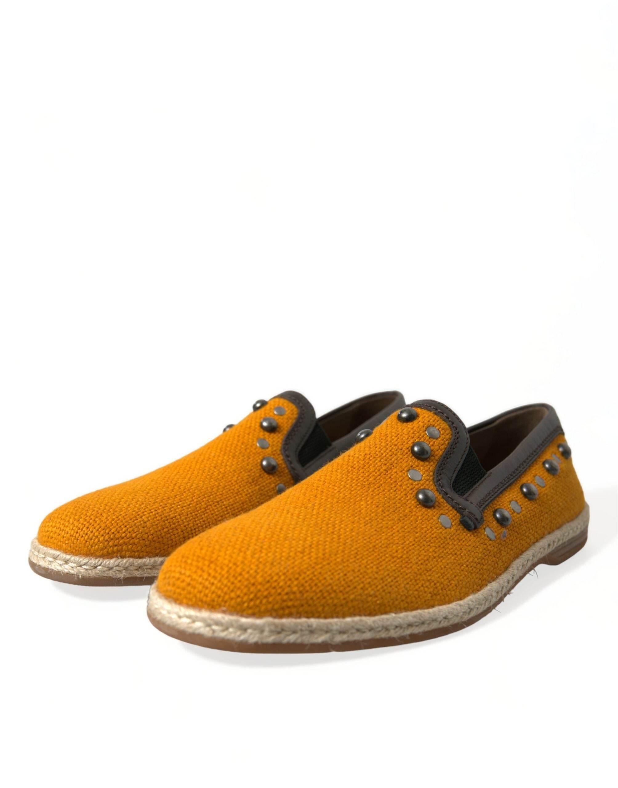Dolce & Gabbana Exclusive Orange Canvas Loafers with Studs - Hilstor