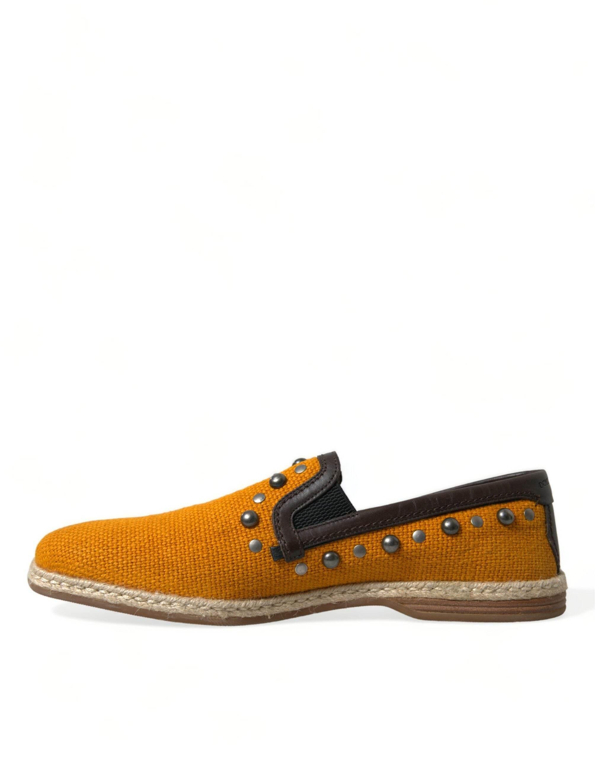 Dolce & Gabbana Exclusive Orange Canvas Loafers with Studs - Hilstor