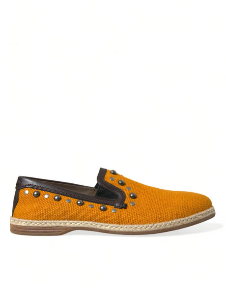 Dolce & Gabbana Exclusive Orange Canvas Loafers with Studs - Hilstor