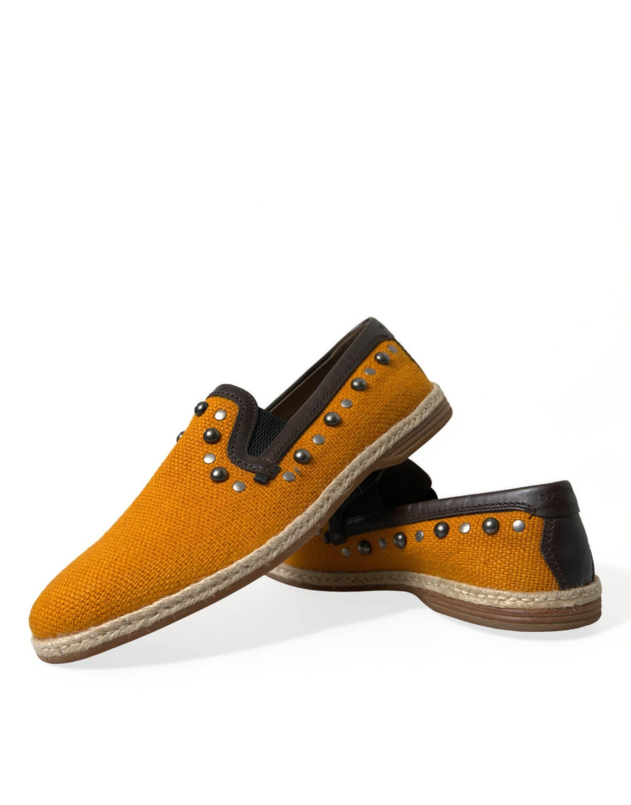 Dolce & Gabbana Exclusive Orange Canvas Loafers with Studs - Hilstor