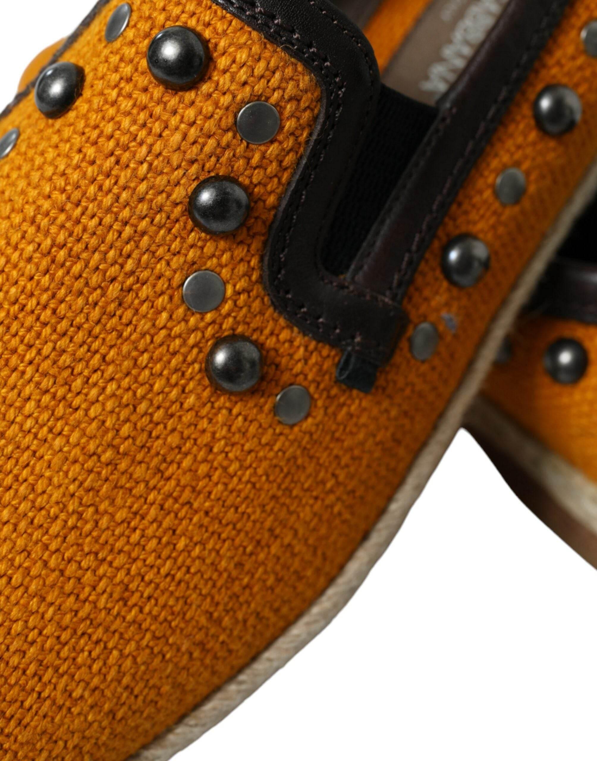 Dolce & Gabbana Exclusive Orange Canvas Loafers with Studs - Hilstor