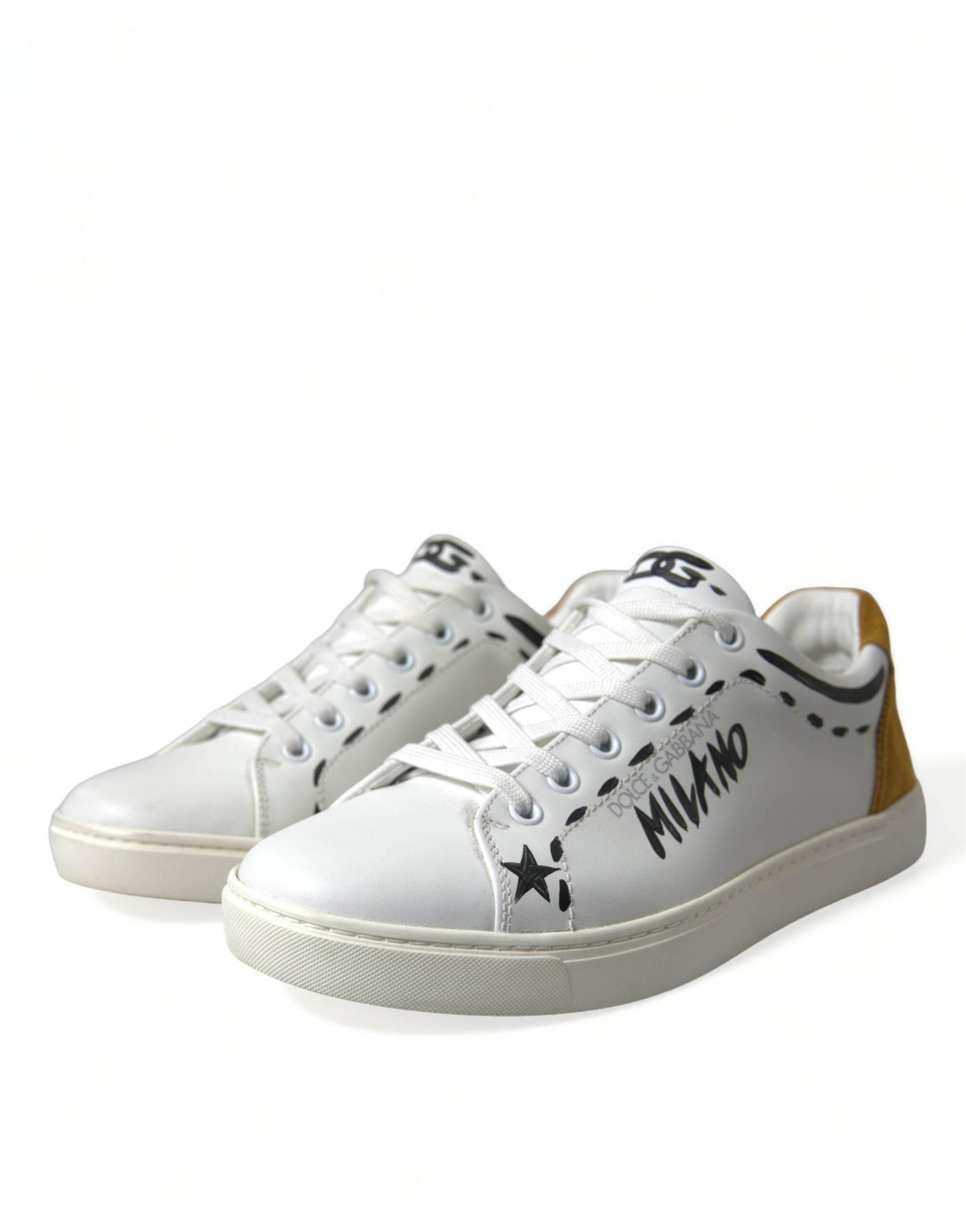 Dolce & Gabbana White Leather LOVE Milano Men Sneakers Shoes - Hilstor