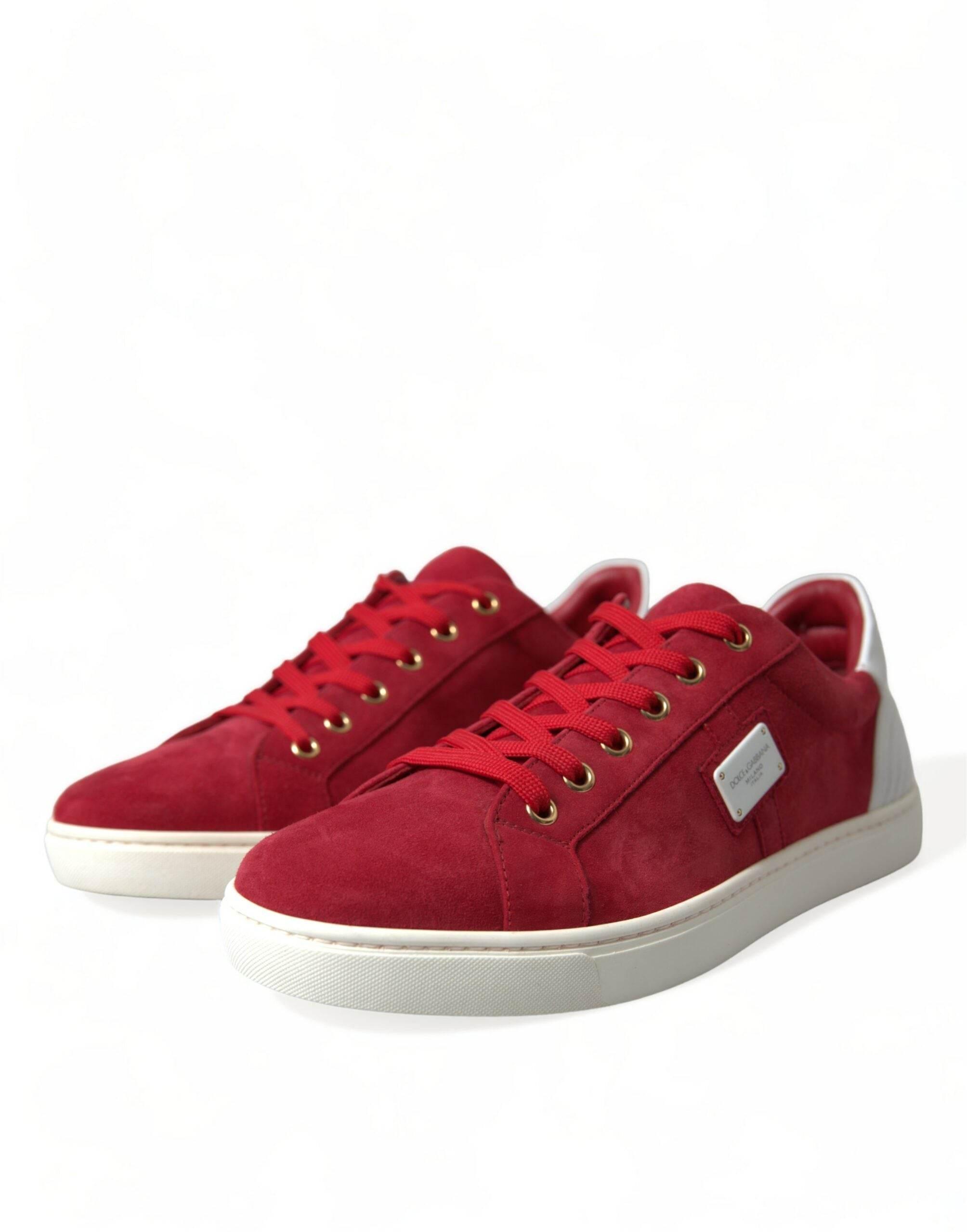 Dolce & Gabbana Elegant Red & White Low Top Sneakers - Hilstor