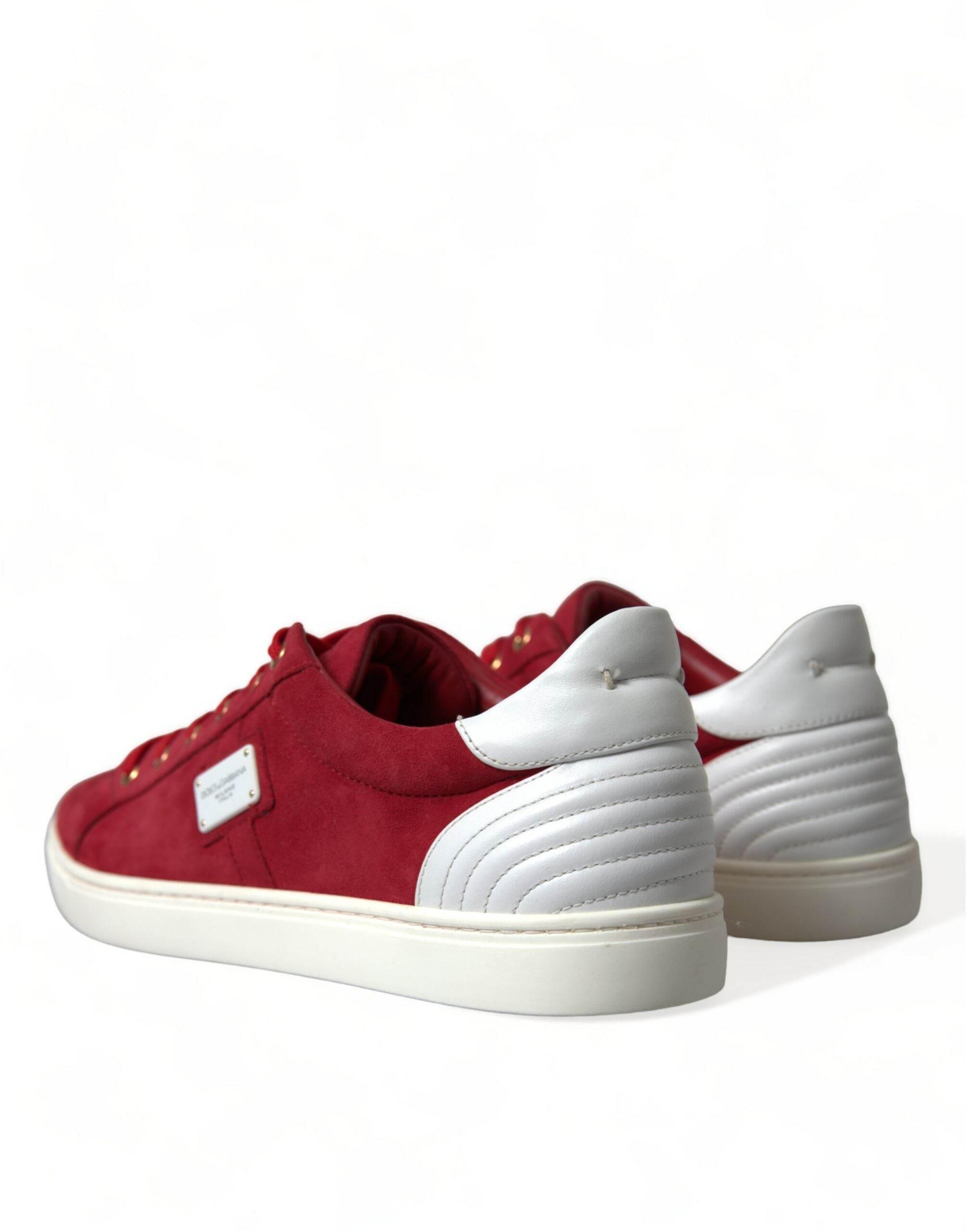 Dolce & Gabbana Elegant Red & White Low Top Sneakers - Hilstor