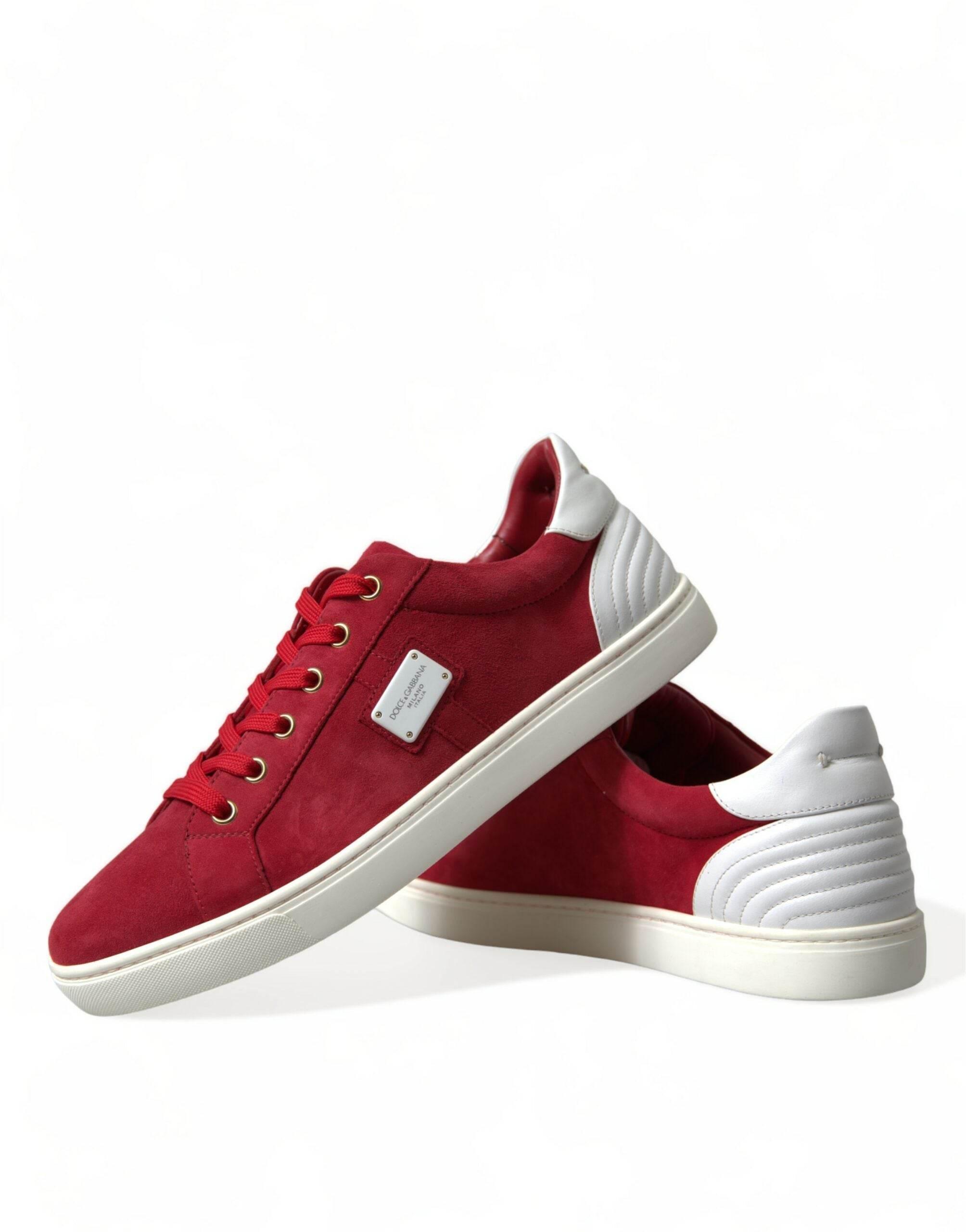 Dolce & Gabbana Elegant Red & White Low Top Sneakers - Hilstor
