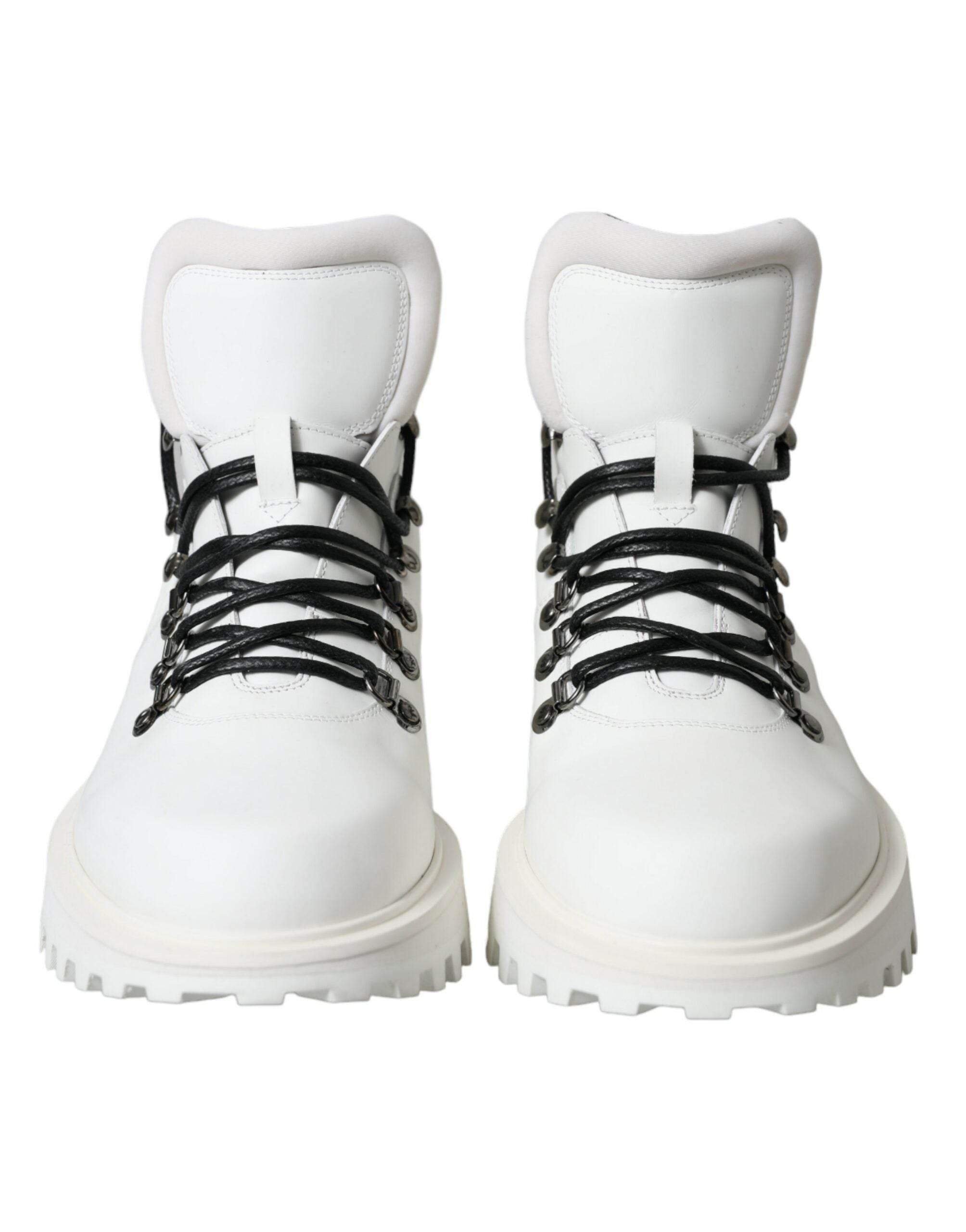 Dolce & Gabbana Elegant White Leather Ankle Boots - Hilstor