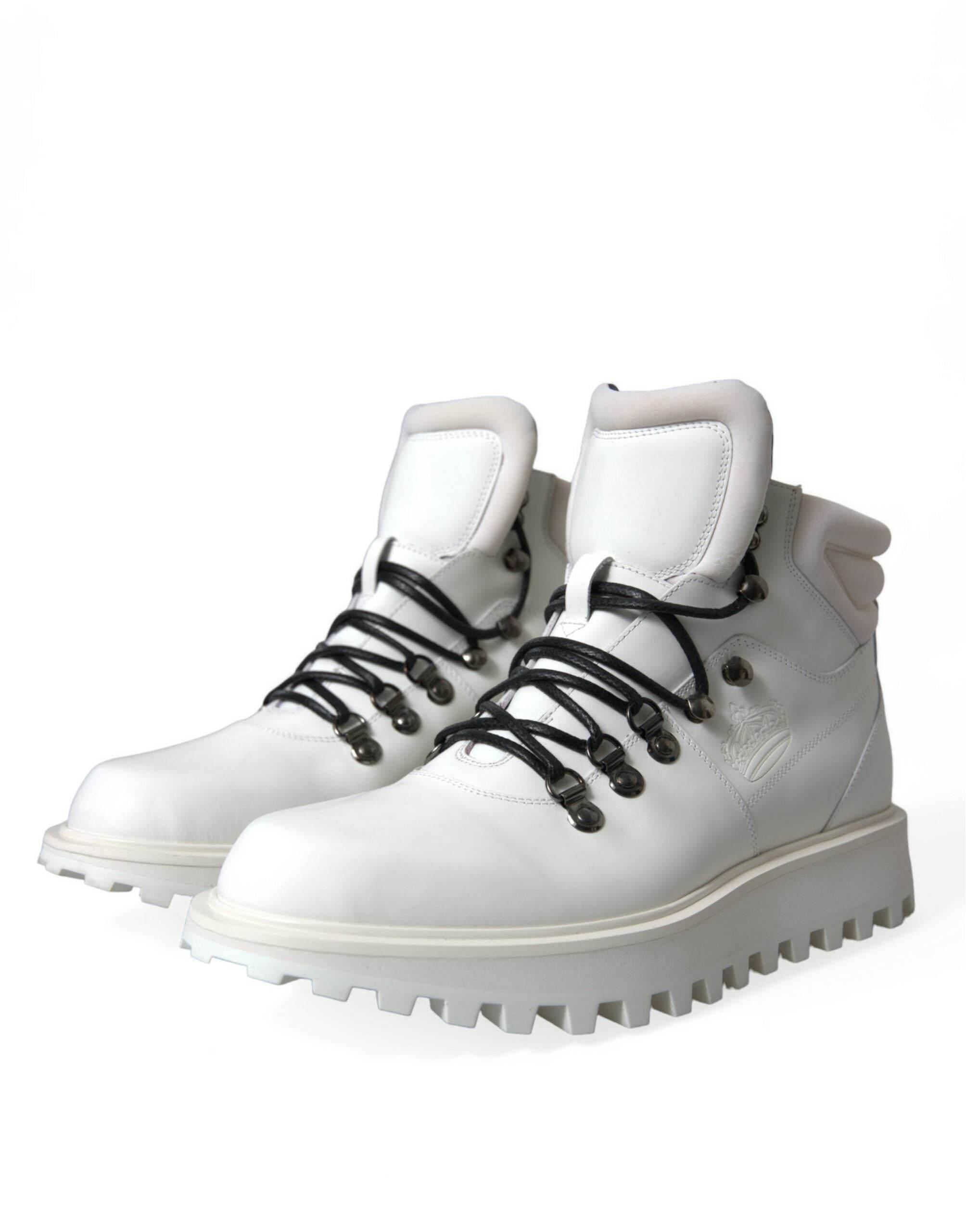 Dolce & Gabbana Elegant White Leather Ankle Boots - Hilstor