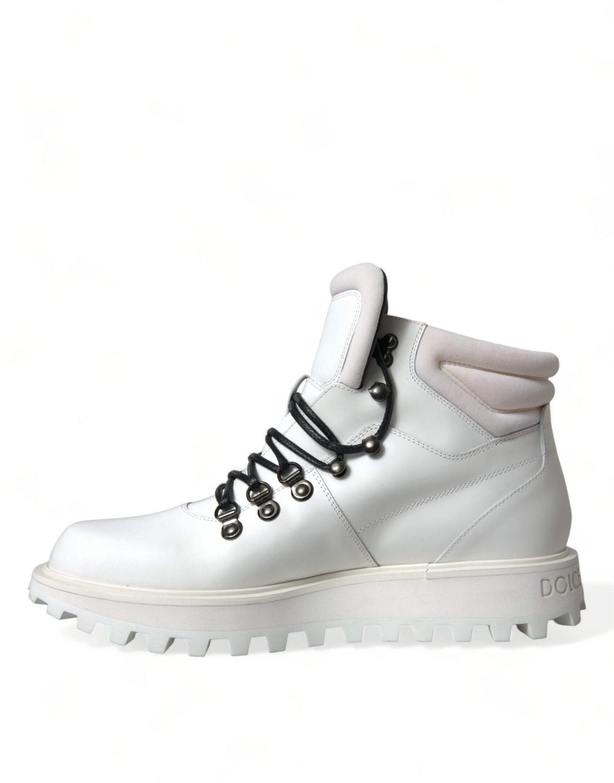 Dolce & Gabbana Elegant White Leather Ankle Boots - Hilstor