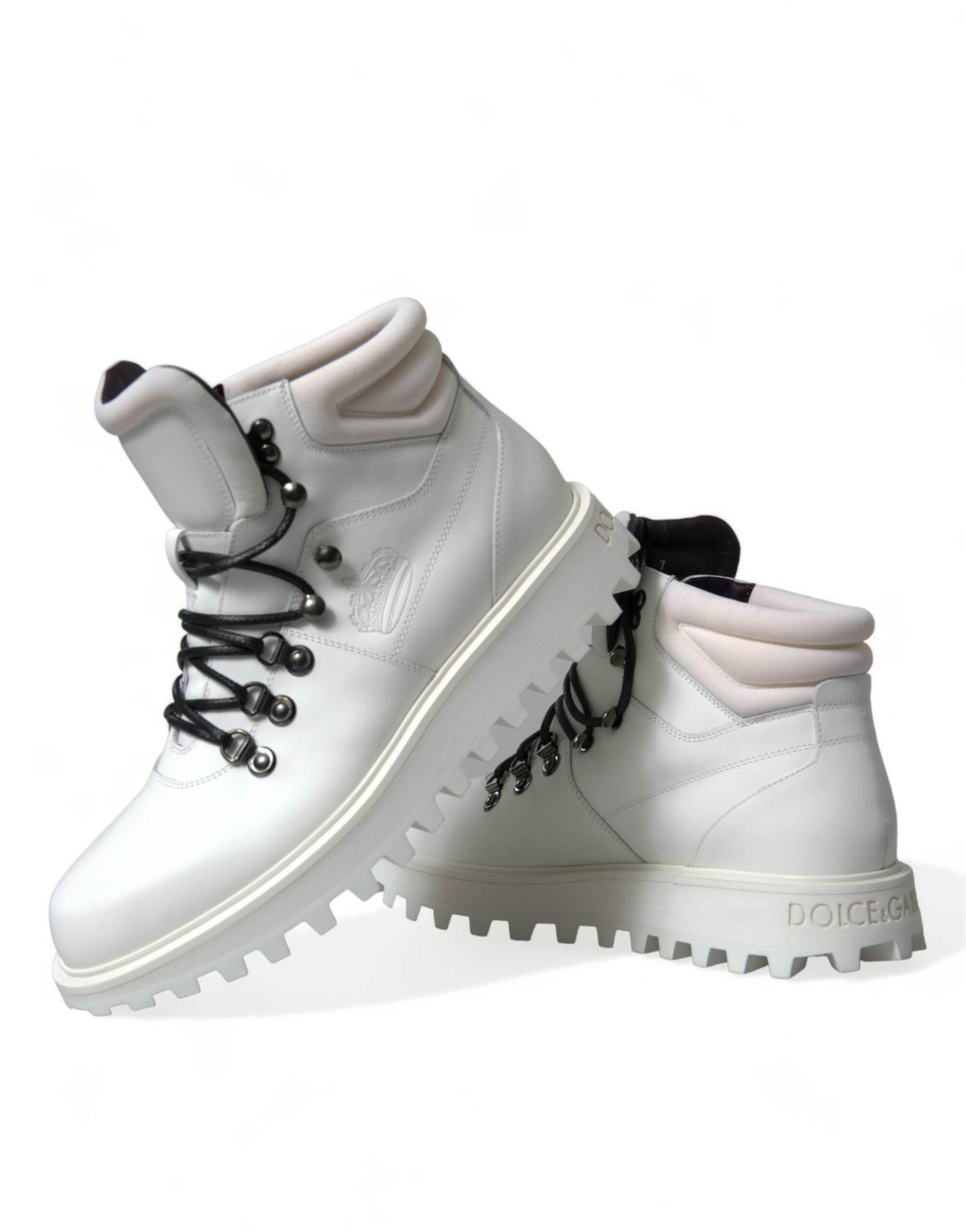 Dolce & Gabbana Elegant White Leather Ankle Boots - Hilstor
