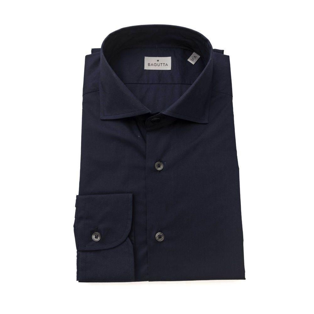 Bagutta Blue Cotton Men Shirt Slim Fit With French Collar - Hilstor