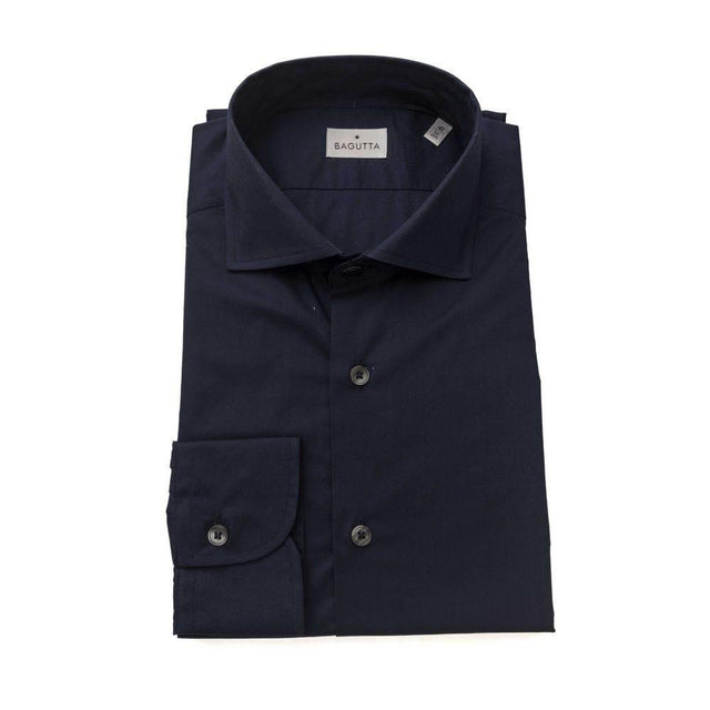 Bagutta Blue Cotton Men Shirt Slim Fit With French Collar - Hilstor