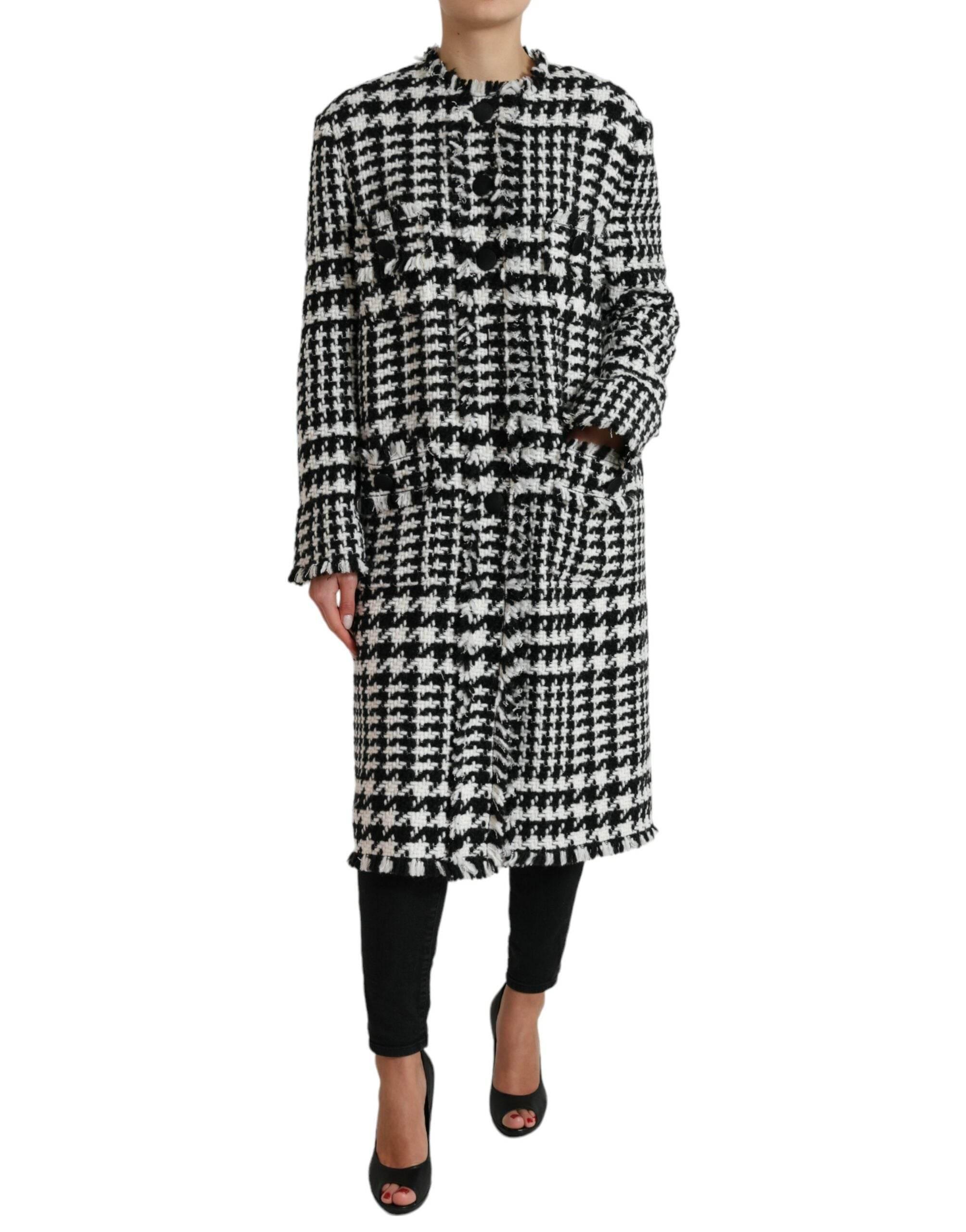 Dolce & Gabbana Black White Houndstooth Trench Coat Jacket - Hilstor