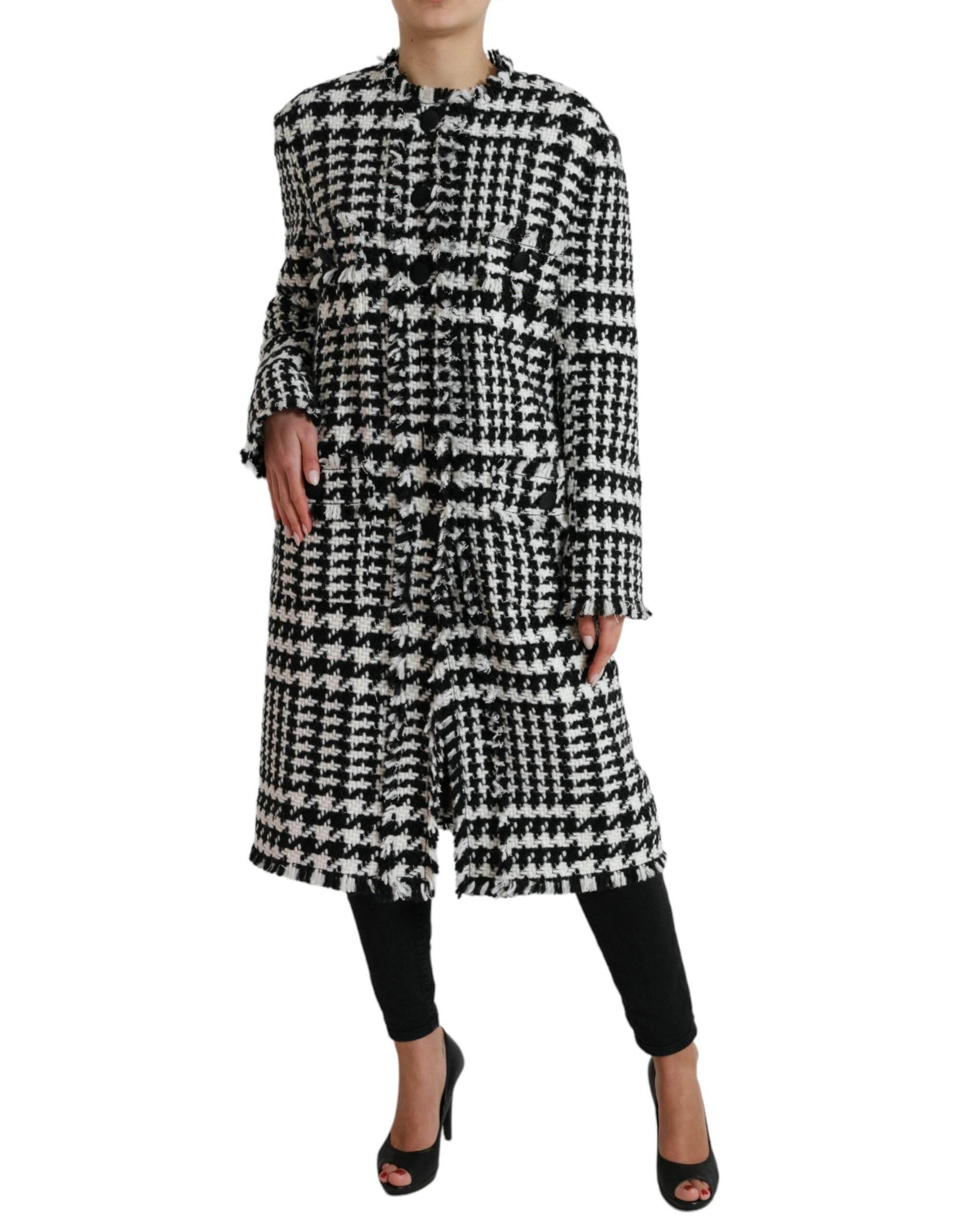 Dolce & Gabbana Black White Houndstooth Trench Coat Jacket - Hilstor