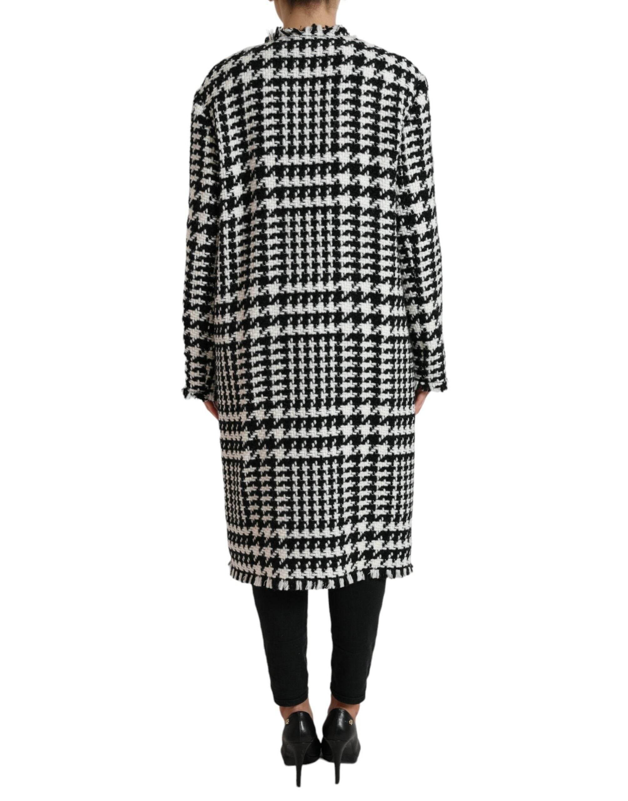 Dolce & Gabbana Black White Houndstooth Trench Coat Jacket - Hilstor