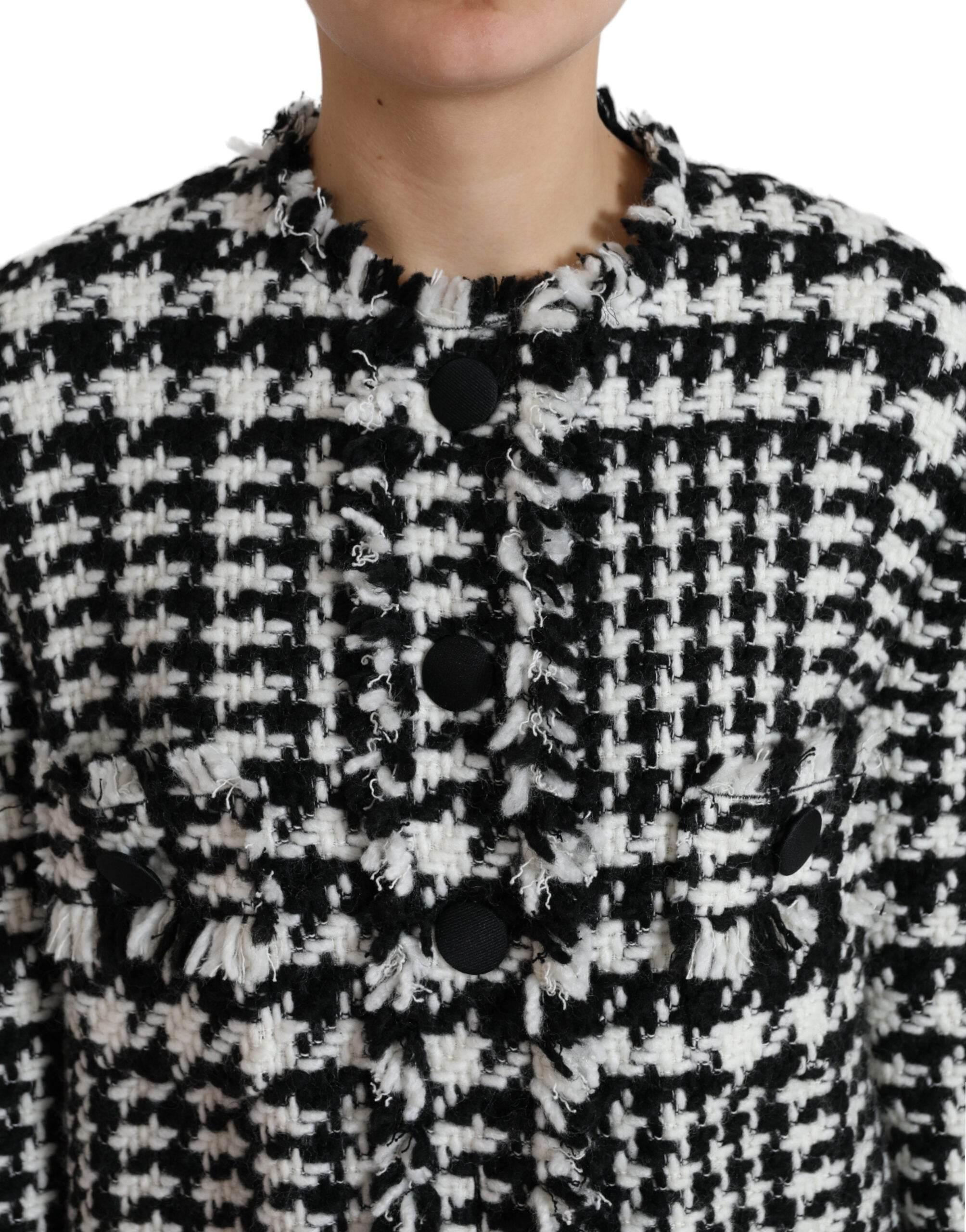 Dolce & Gabbana Black White Houndstooth Trench Coat Jacket - Hilstor