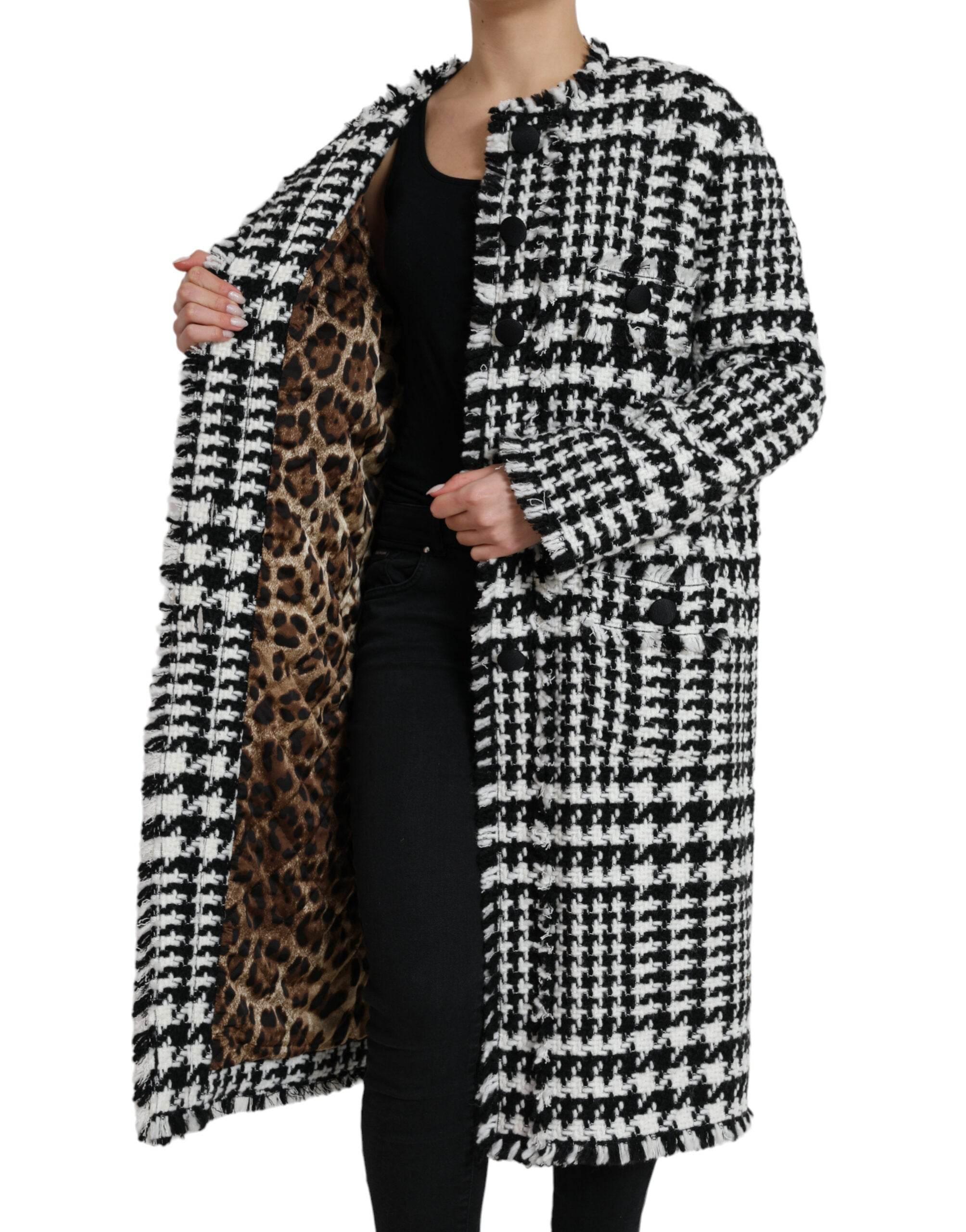 Dolce & Gabbana Black White Houndstooth Trench Coat Jacket - Hilstor