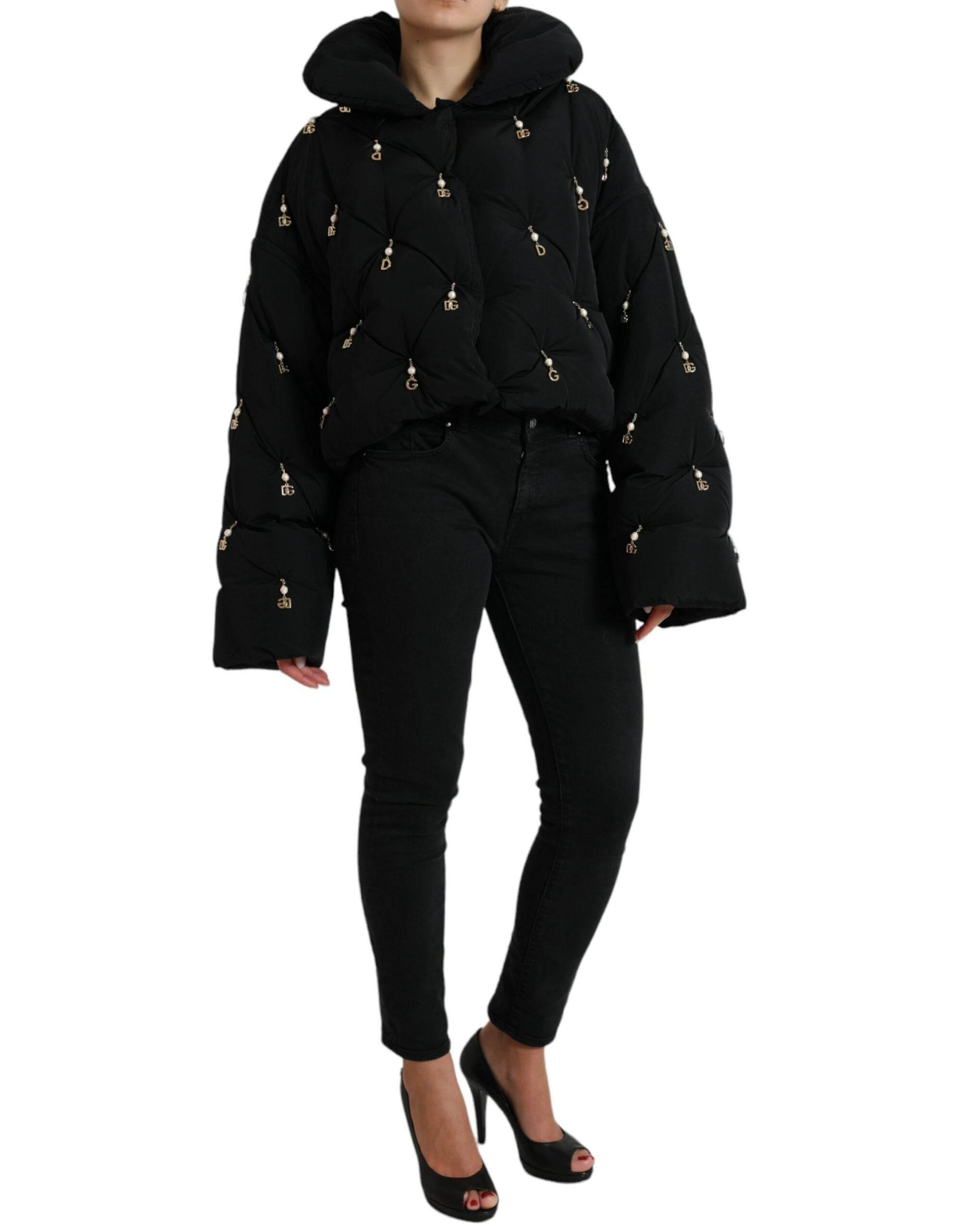 Dolce & Gabbana Black Embellished Quilted Shell Bomber Jacket - Hilstor