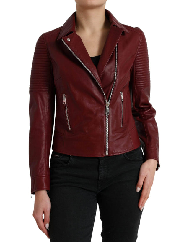 Dolce & Gabbana Bordeaux Biker Leather Jacket - Hilstor