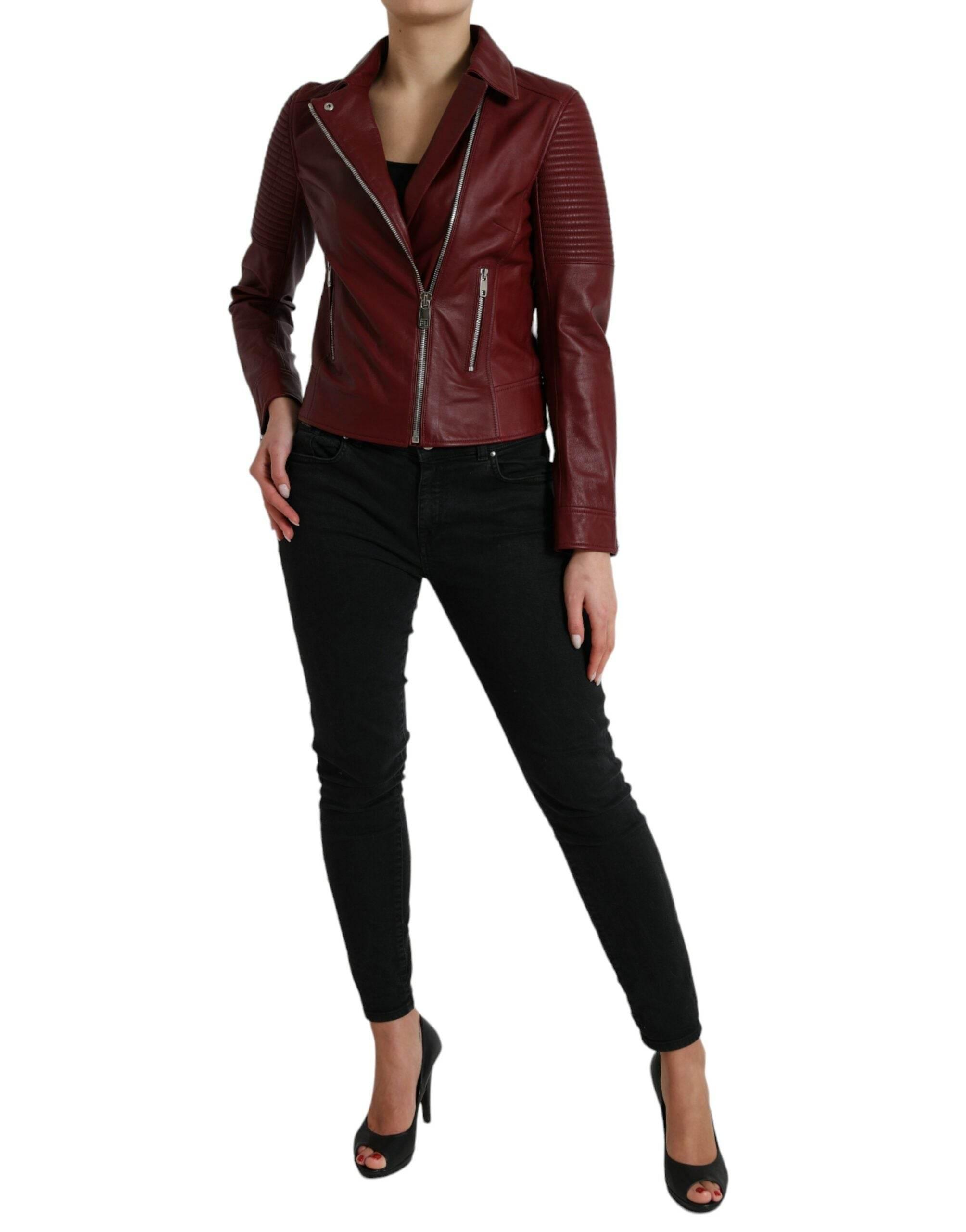 Dolce & Gabbana Bordeaux Biker Leather Jacket - Hilstor