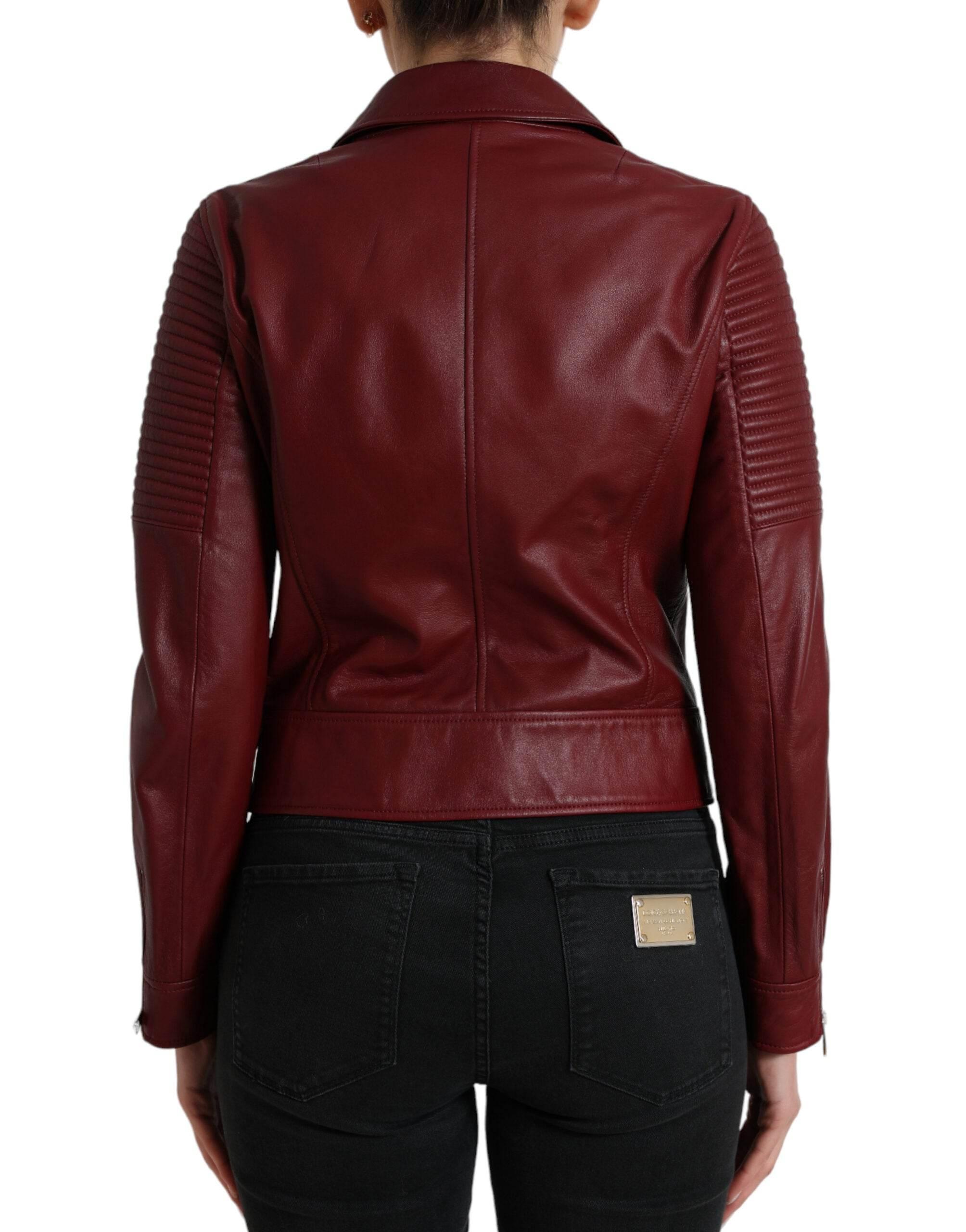 Dolce & Gabbana Bordeaux Biker Leather Jacket - Hilstor