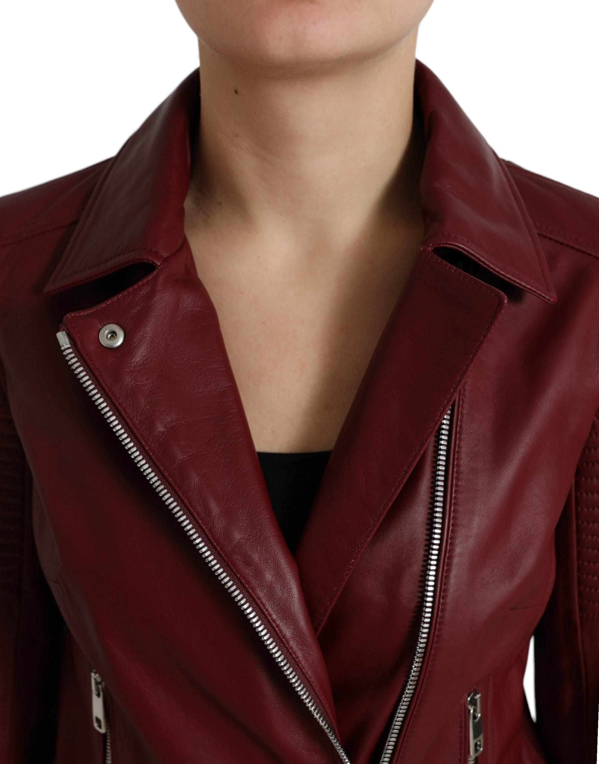 Dolce & Gabbana Bordeaux Biker Leather Jacket - Hilstor