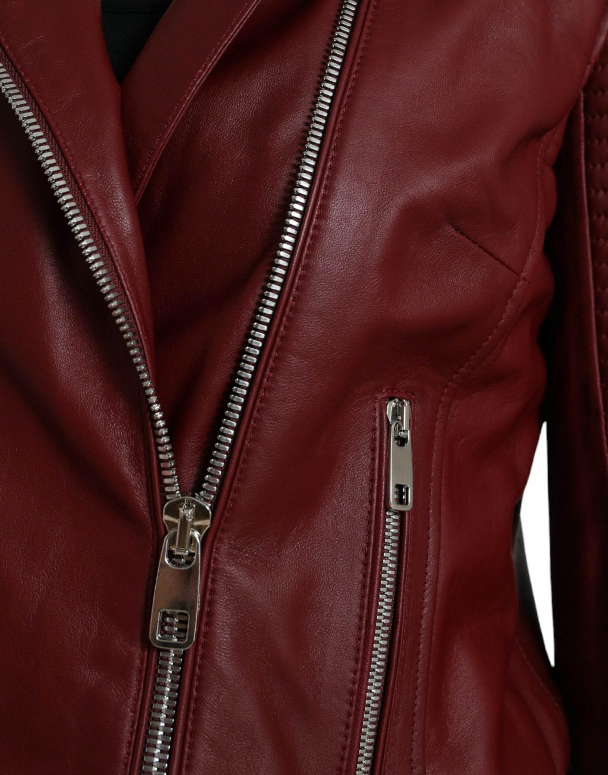 Dolce & Gabbana Bordeaux Biker Leather Jacket - Hilstor