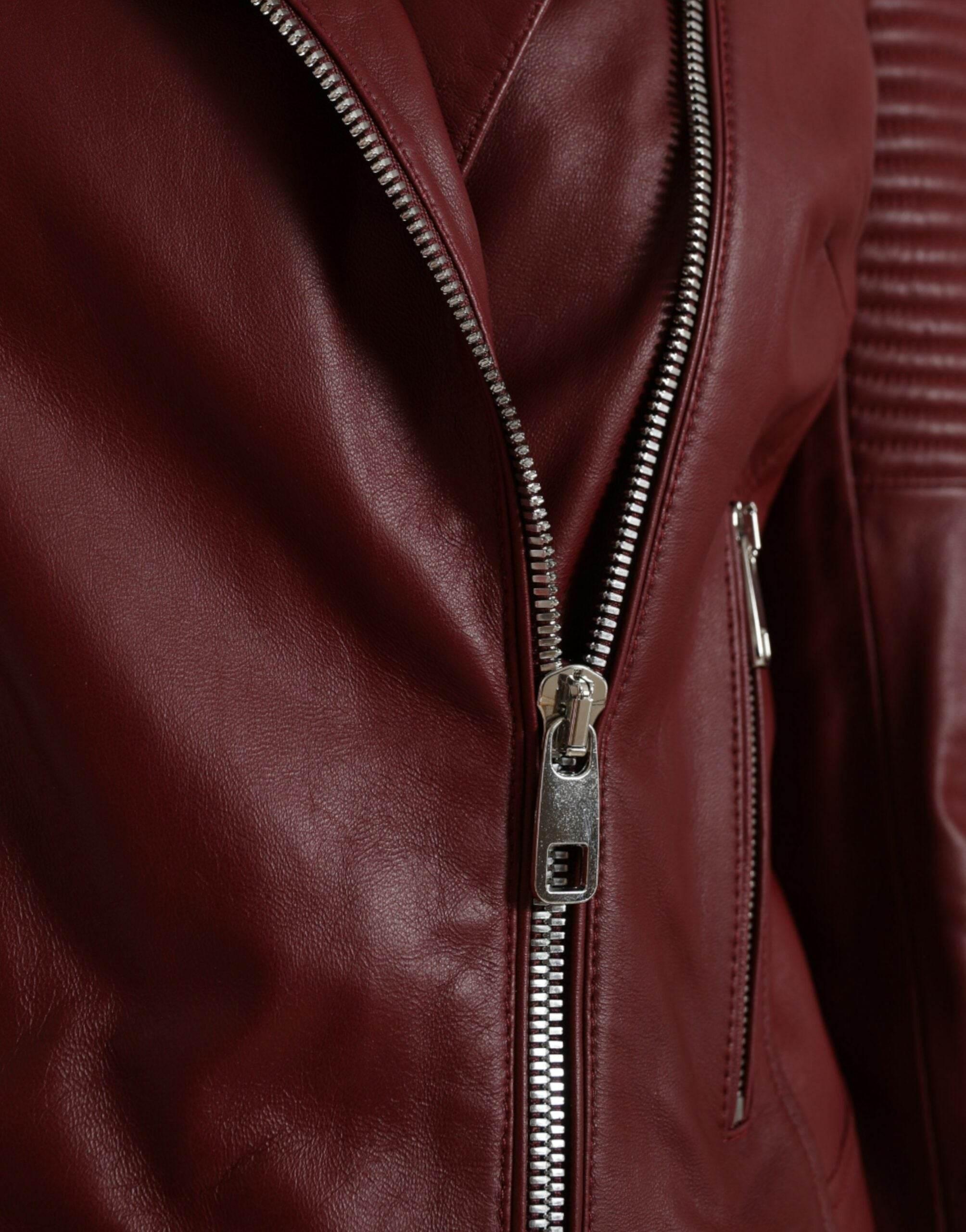 Dolce & Gabbana Bordeaux Biker Leather Jacket - Hilstor