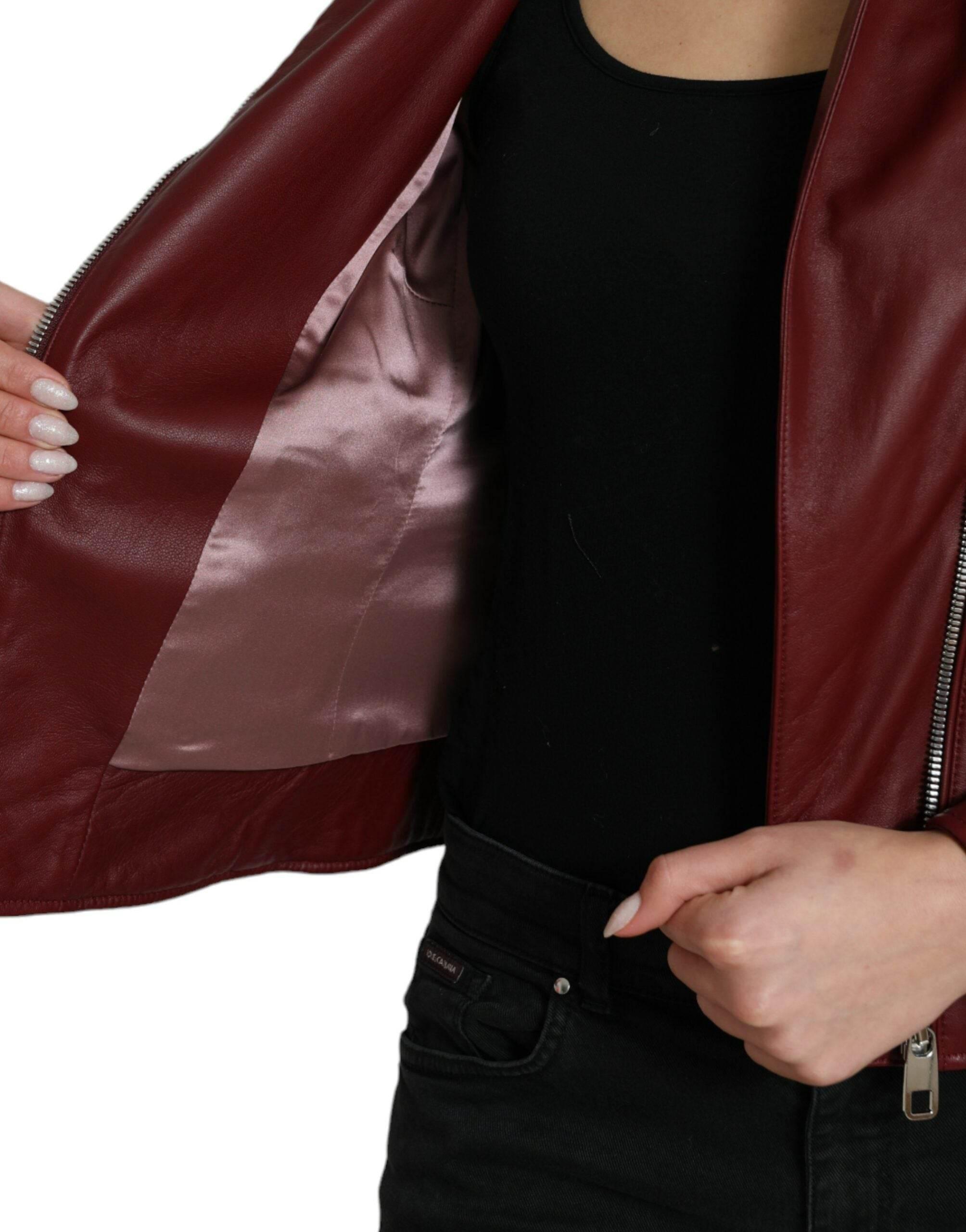 Dolce & Gabbana Bordeaux Biker Leather Jacket - Hilstor