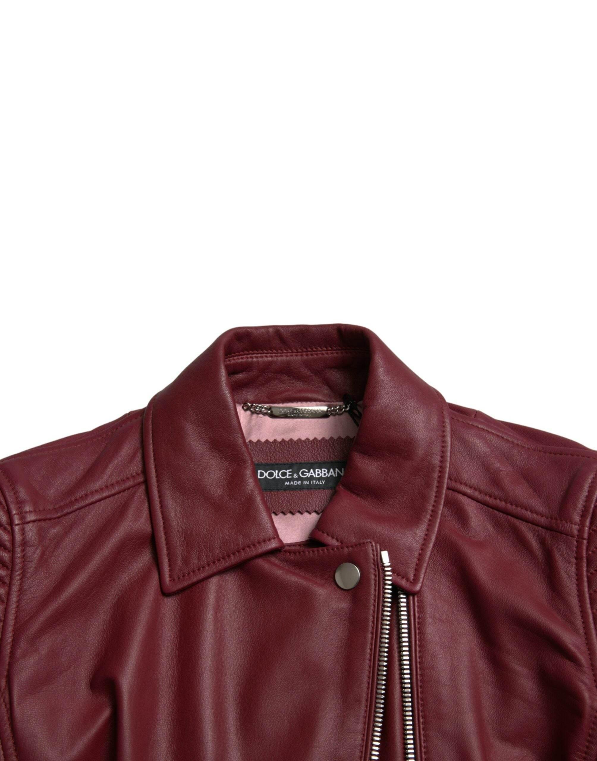Dolce & Gabbana Bordeaux Biker Leather Jacket - Hilstor