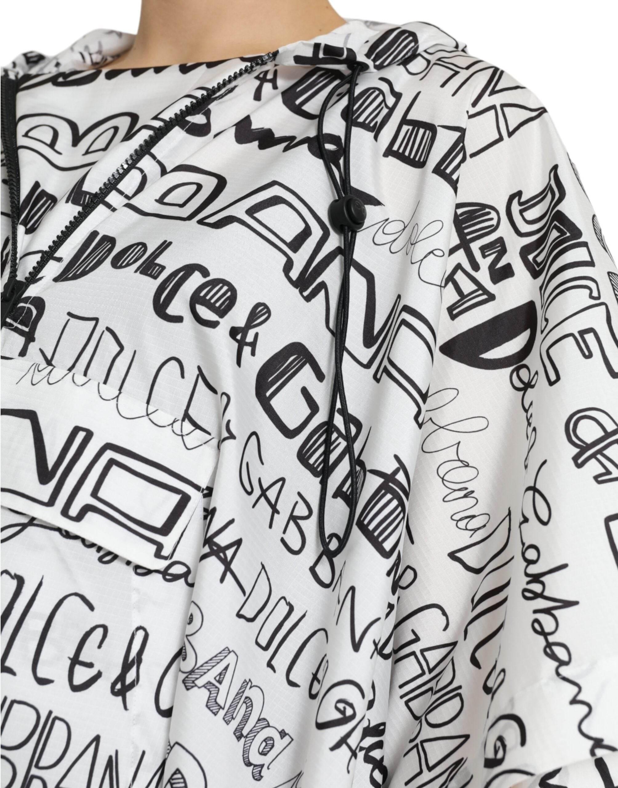 Dolce & Gabbana White Logo Print Hooded Blouson T-shirt Top - Hilstor