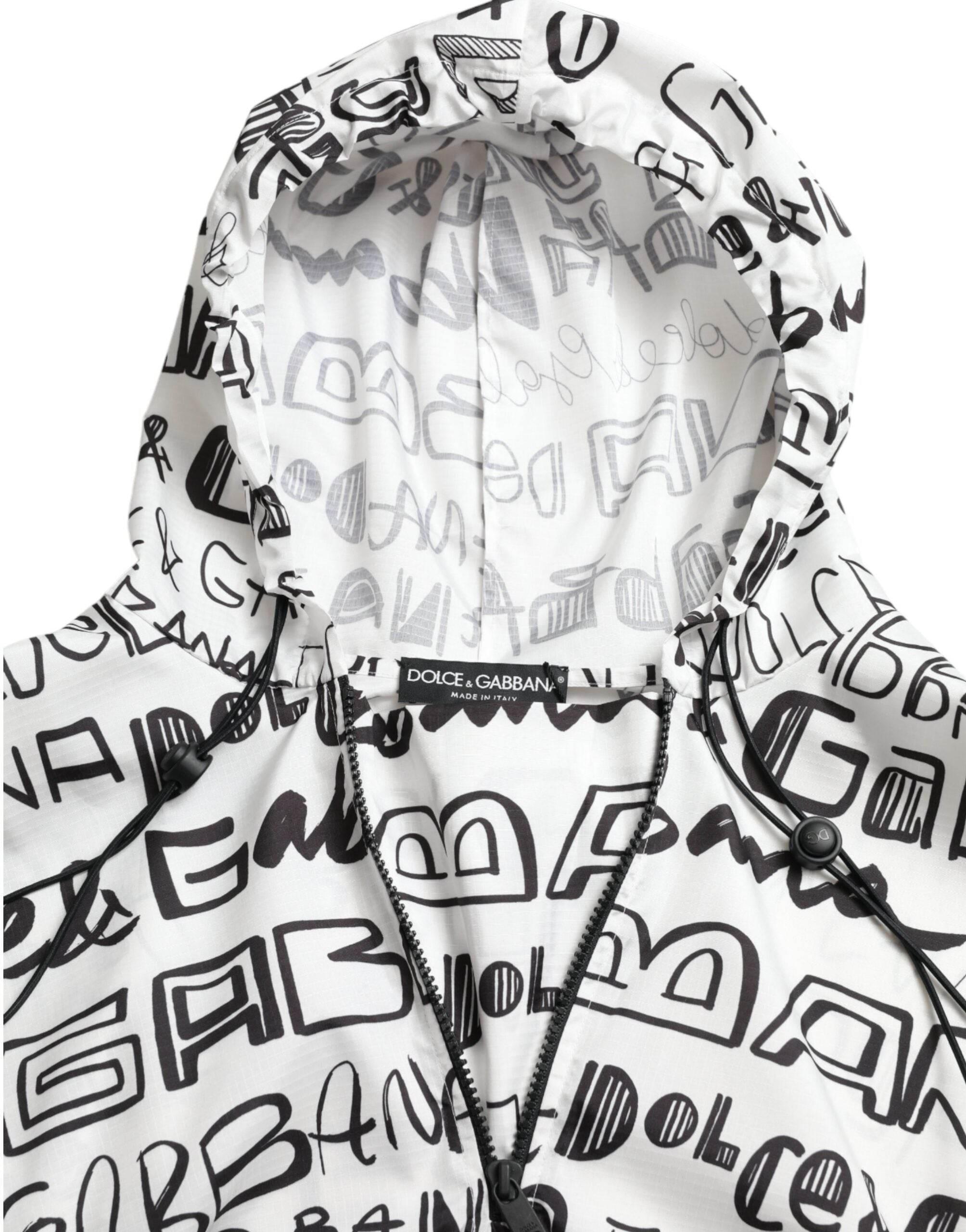 Dolce & Gabbana White Logo Print Hooded Blouson T-shirt Top - Hilstor