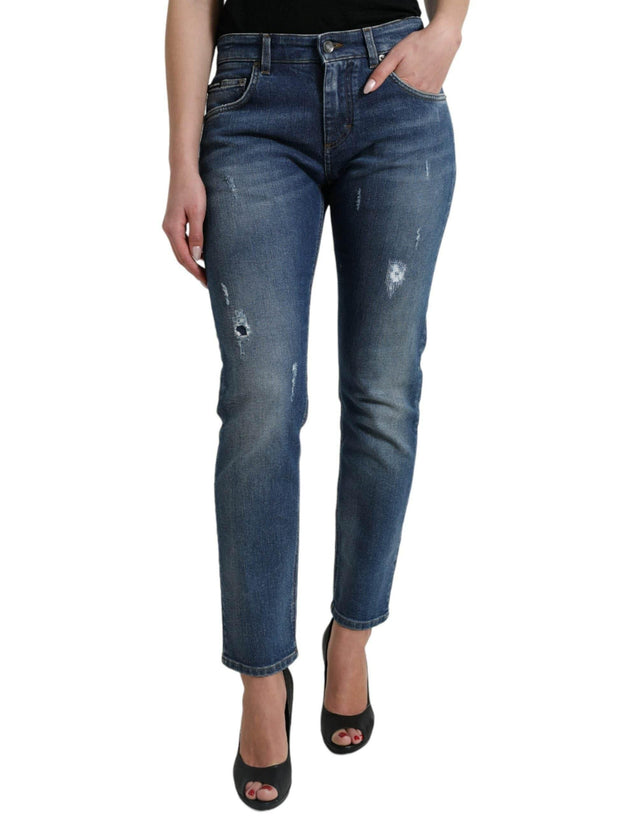 Dolce & Gabbana Blue BOYFRIEND Mid Waist Cotton Denim Jeans - Hilstor