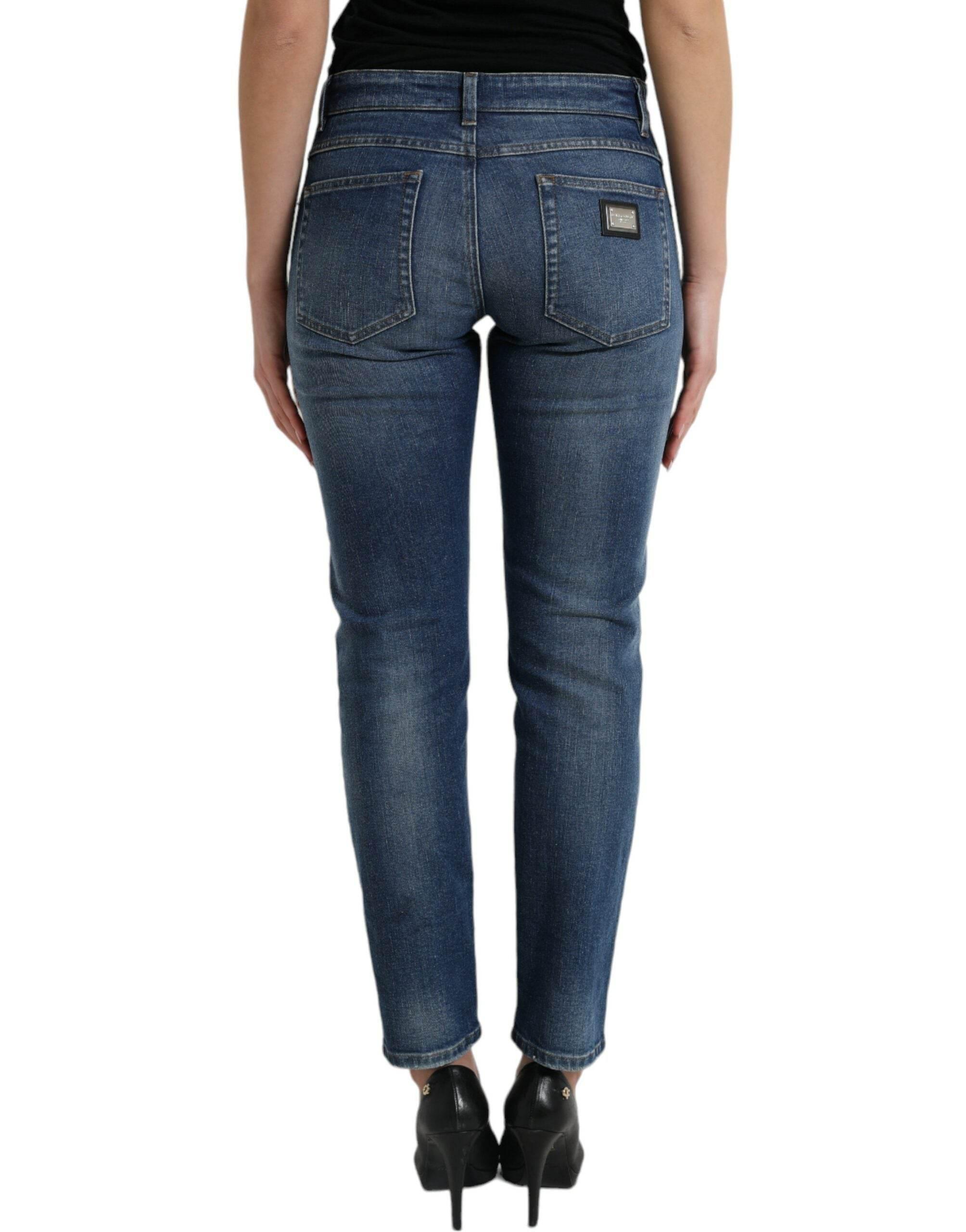 Dolce & Gabbana Blue BOYFRIEND Mid Waist Cotton Denim Jeans - Hilstor