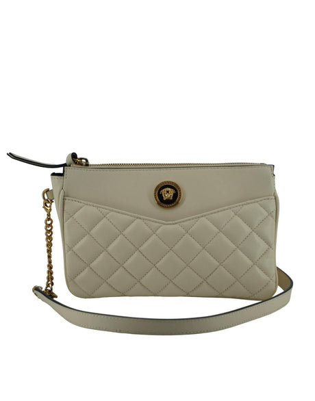 Versace Elegant White Lamb Leather Crossbody Pouch - Hilstor