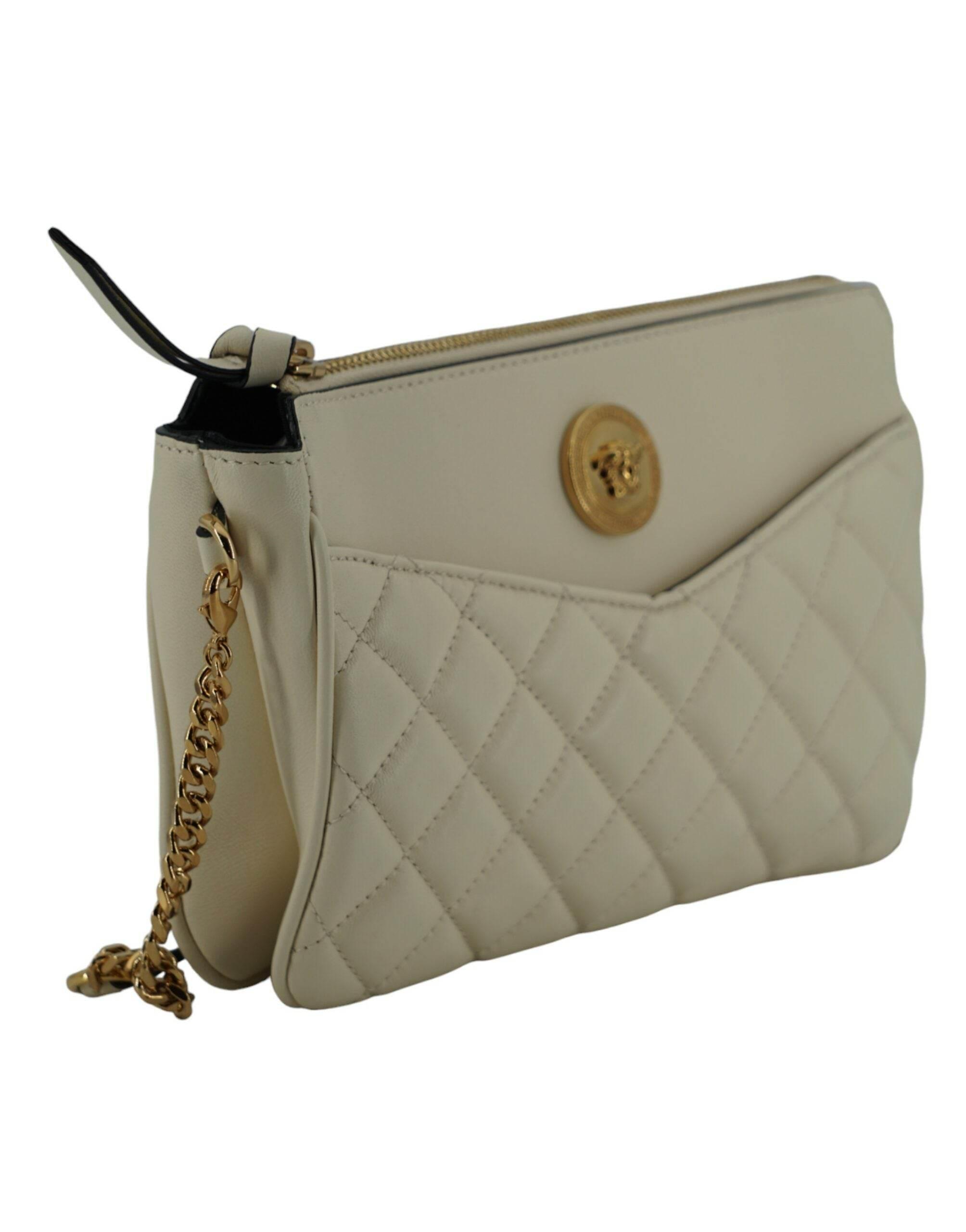 Versace Elegant White Lamb Leather Crossbody Pouch - Hilstor