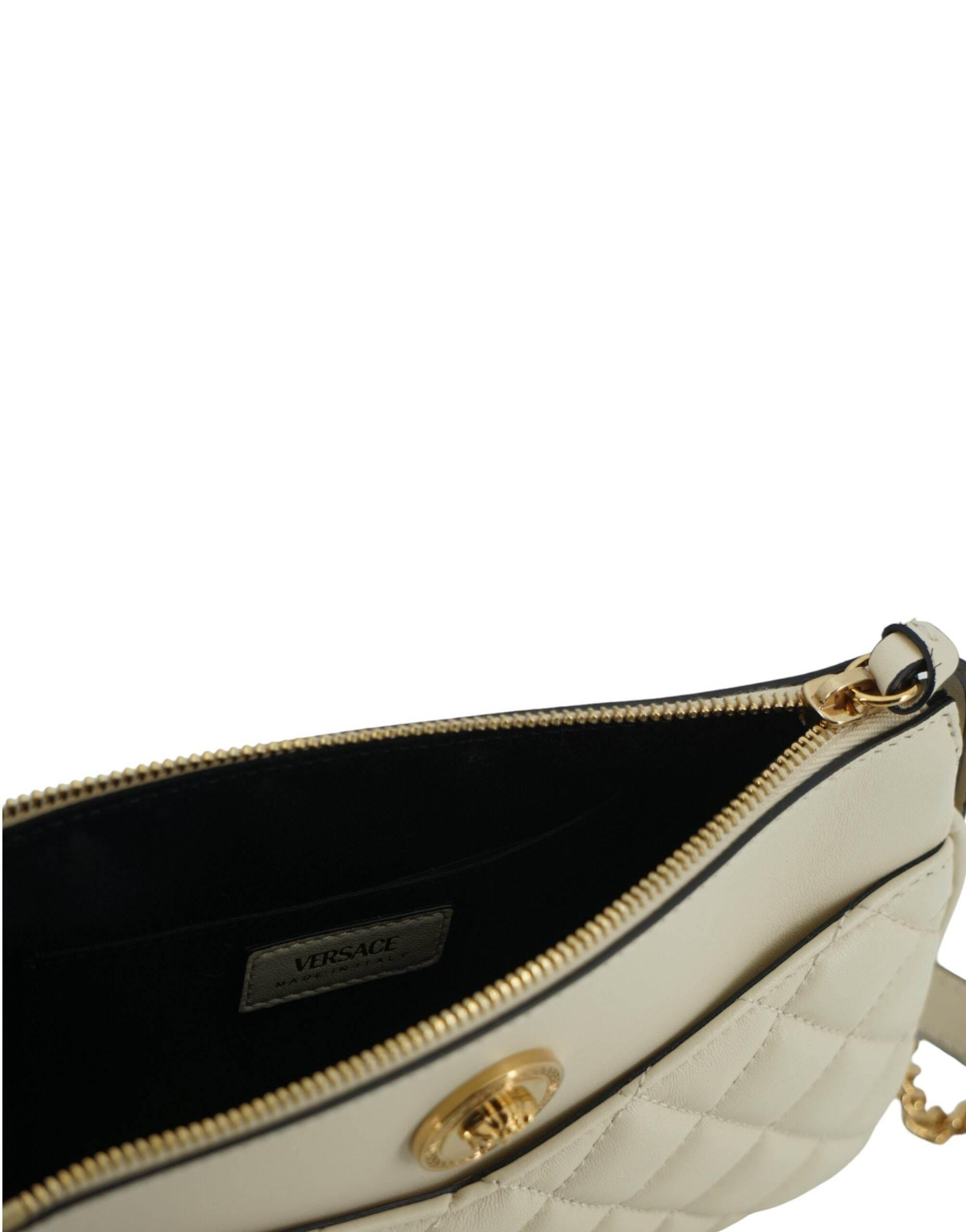 Versace Elegant White Lamb Leather Crossbody Pouch - Hilstor
