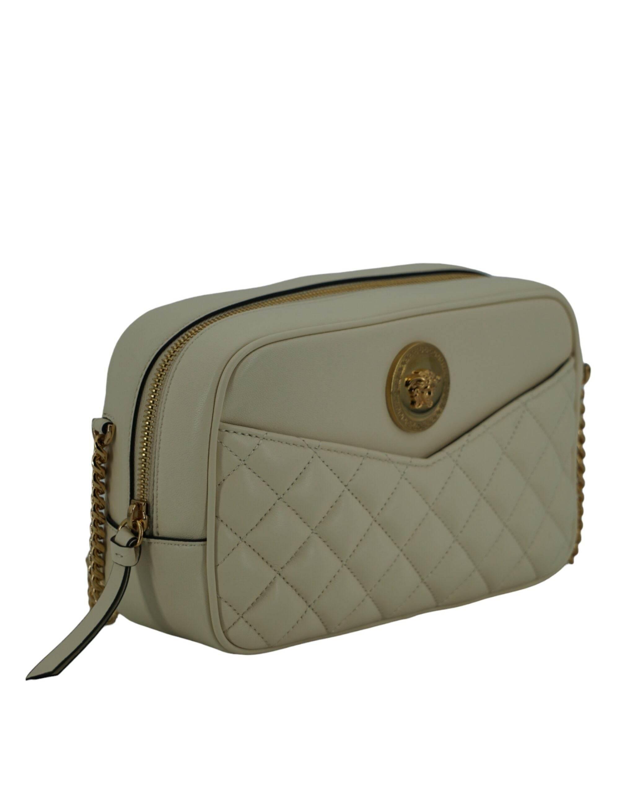 Versace Elegant White Leather Camera Shoulder Bag - Hilstor