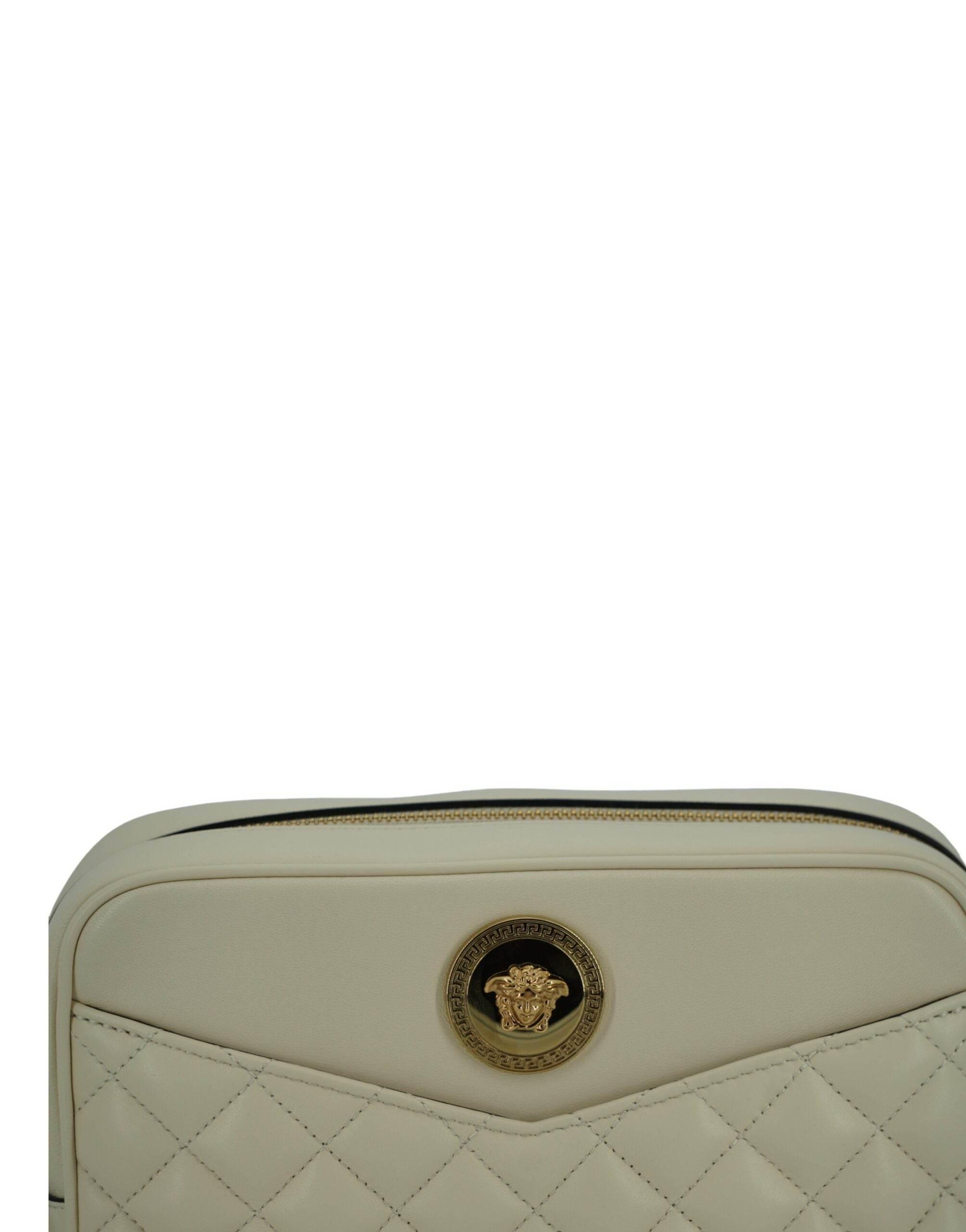 Versace Elegant White Leather Camera Shoulder Bag - Hilstor